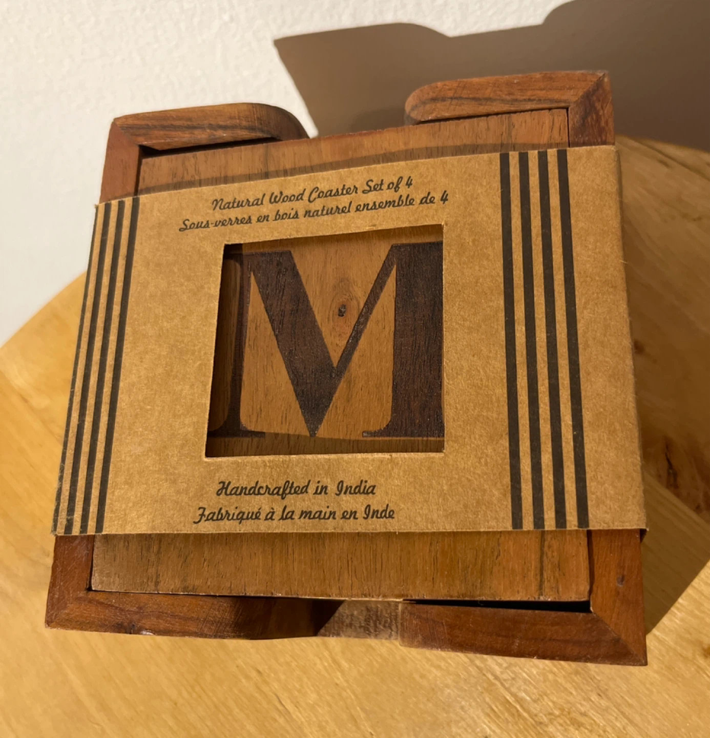 Wooden Coaster Set with "M" Monogram - Set of 4 - photo 5