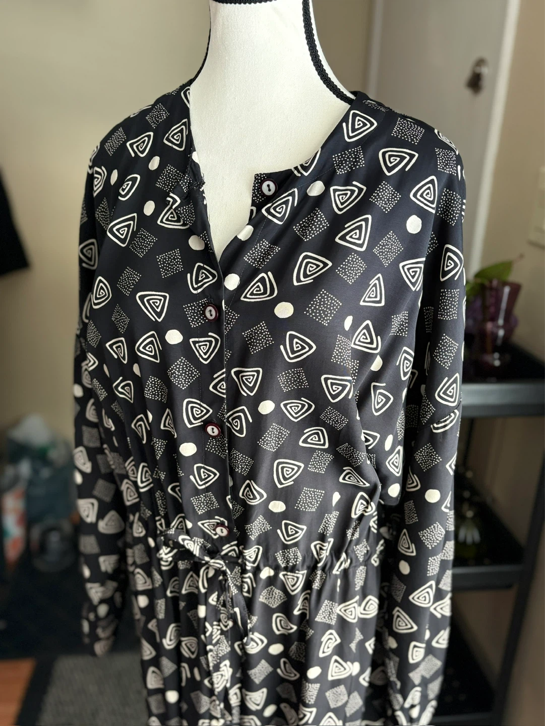 Vintage Geometric Print Dress with Tie Waist Tunic - photo 4