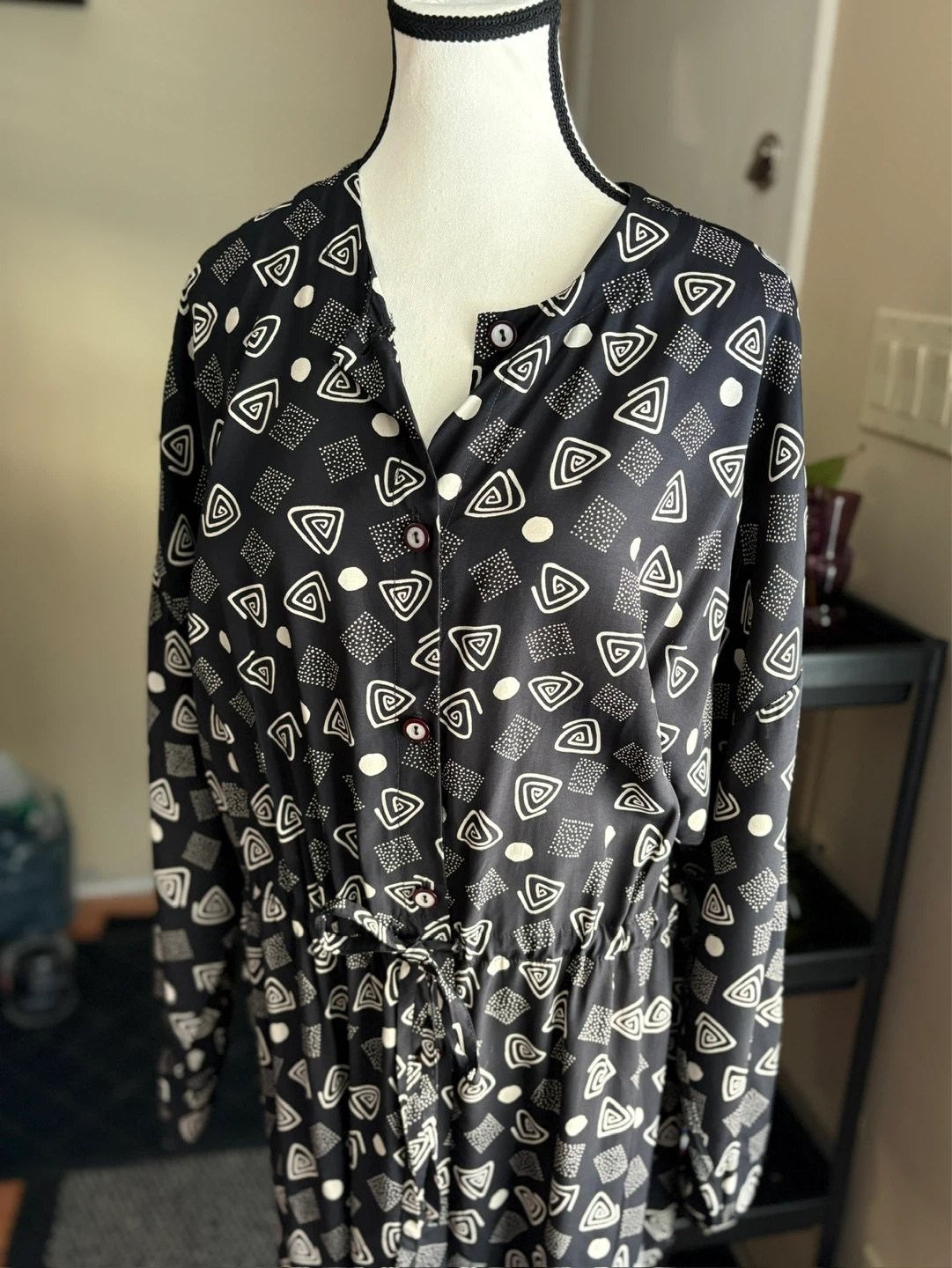 Vintage Geometric Print Dress with Tie Waist Tunic - photo 2