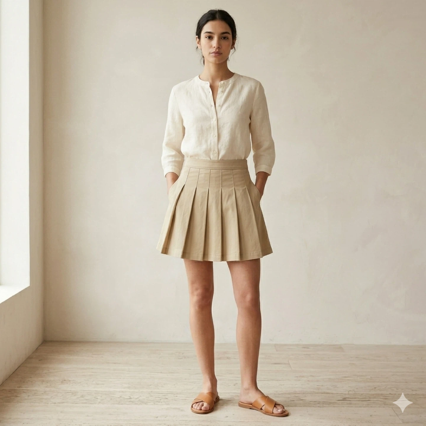 American Eagle Outfitters Cream Pleated Mini Skirt Size 0 Reg
