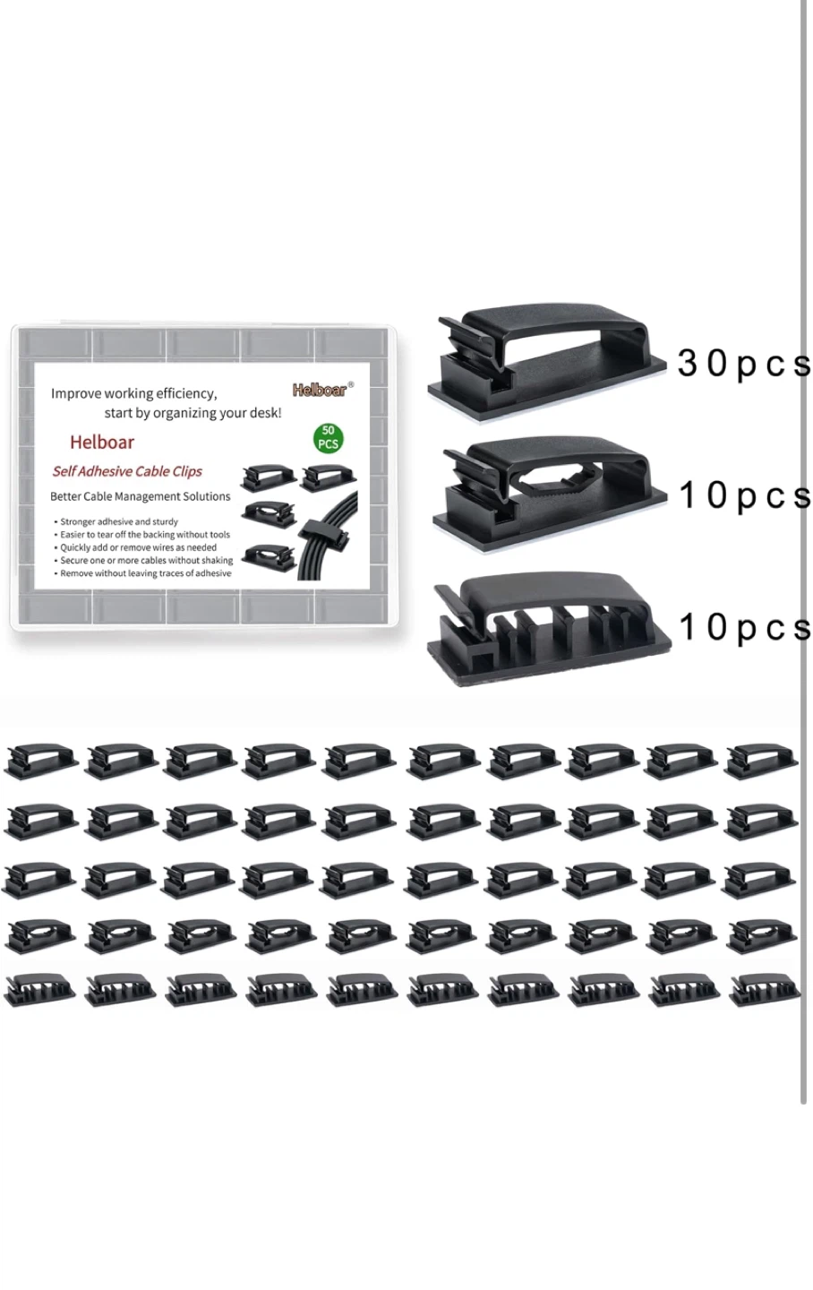 Helboar 50 Pcs Self Adhesive Cable Clips - photo 2