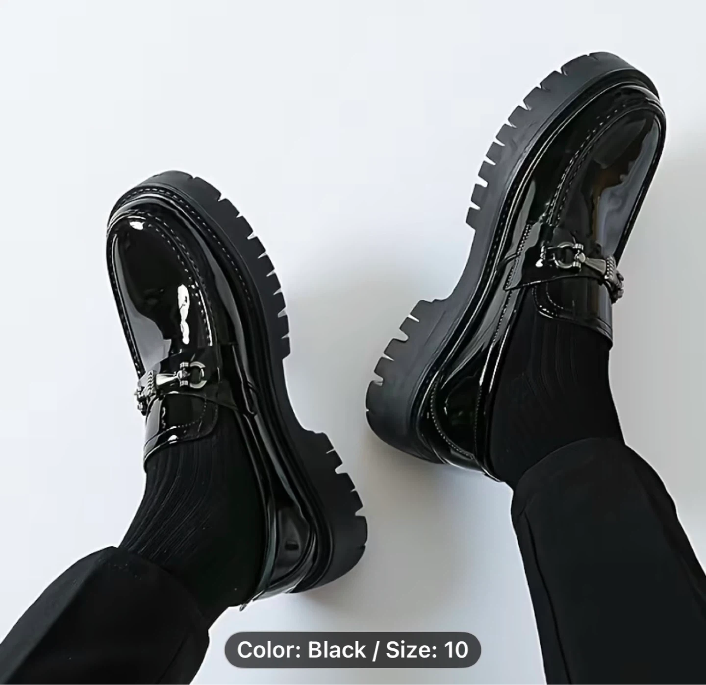 Black Patent Loafers with Silver Bit Detail - Size 10