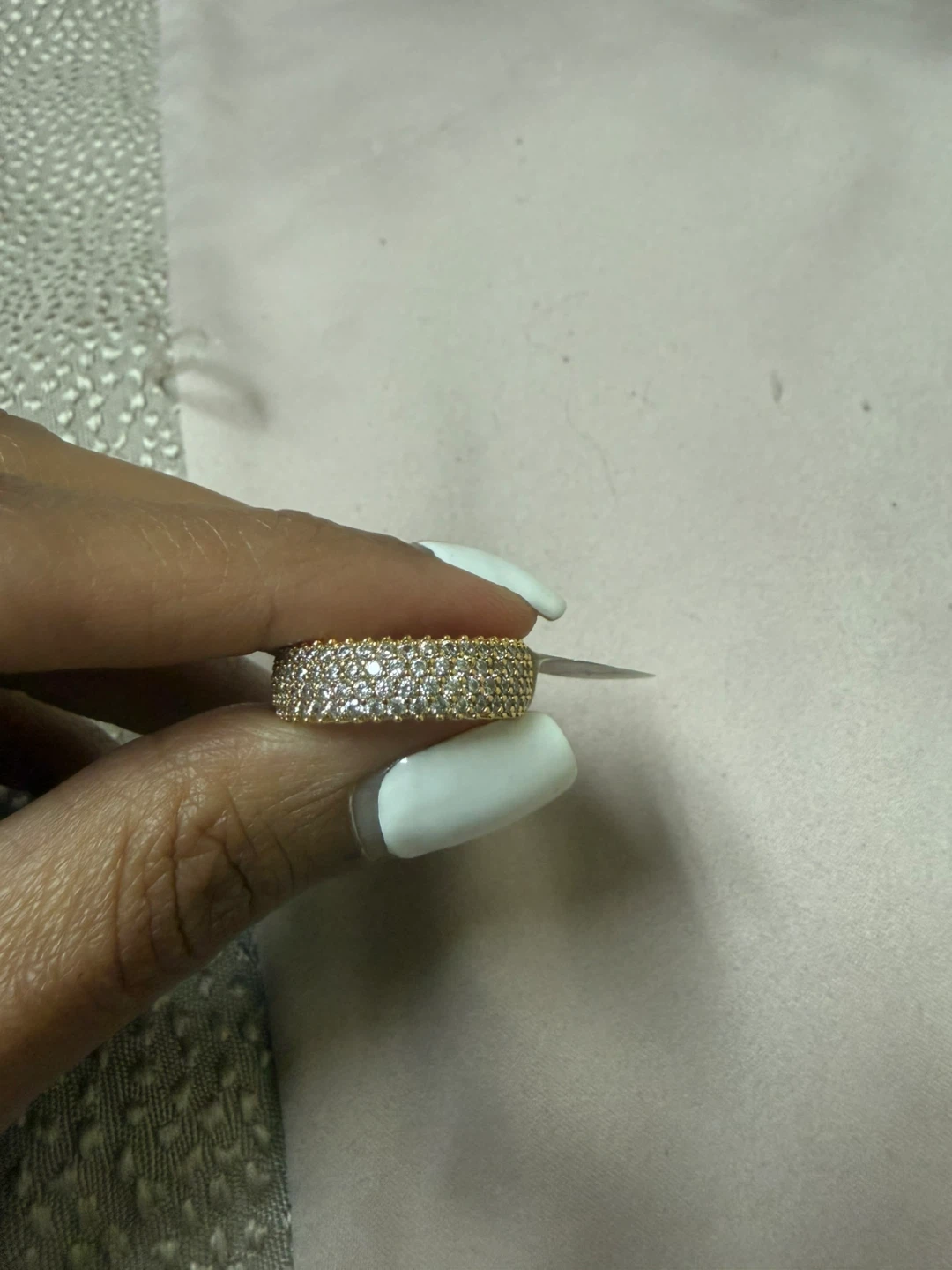 Gold Tone Band Ring with Rhinestones - Size 6