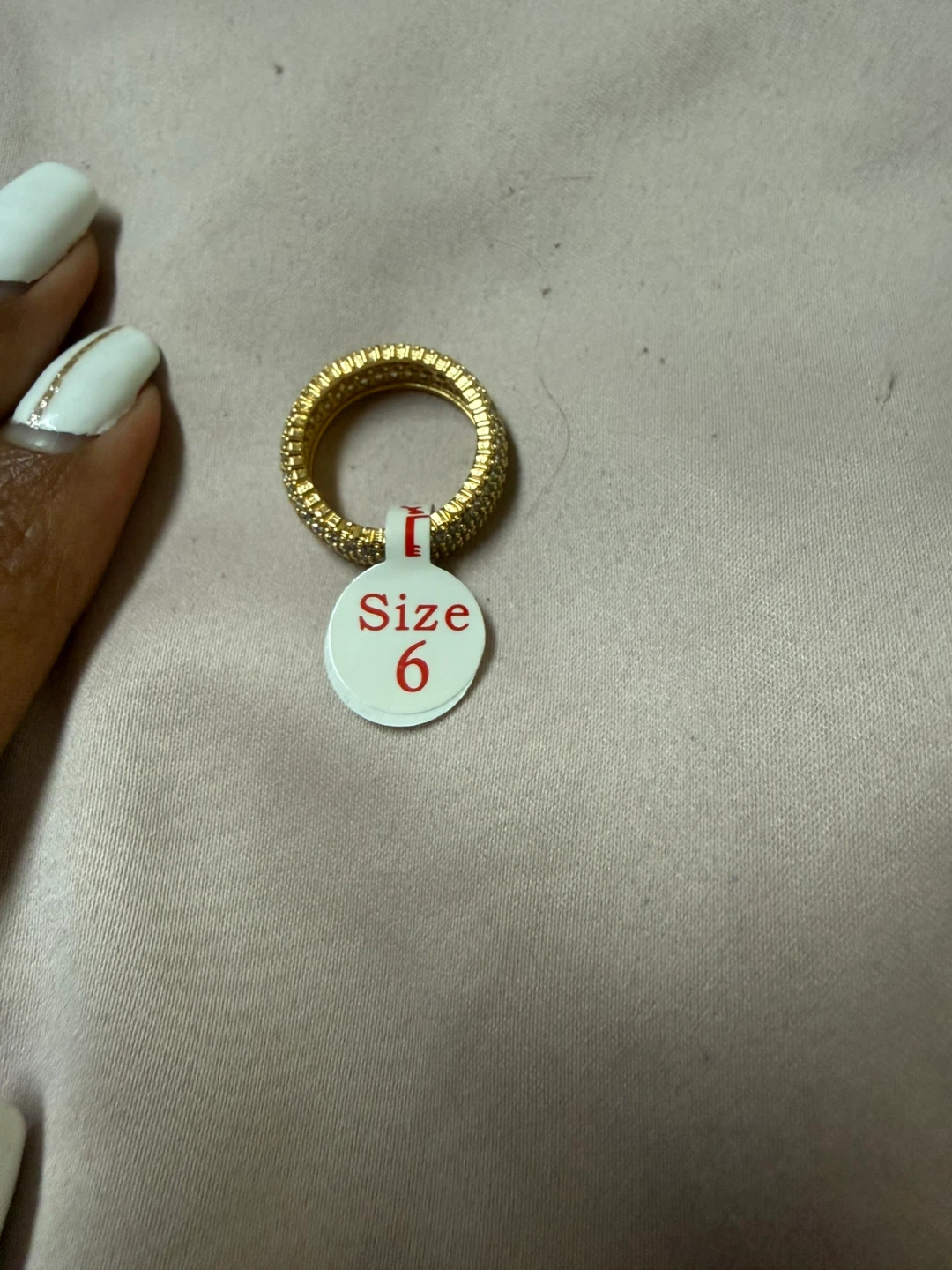 Gold Tone Band Ring with Rhinestones - Size 6 - photo 3