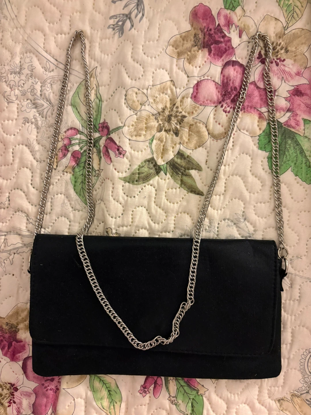 Black Clutch Purse with Silver Chain Strap