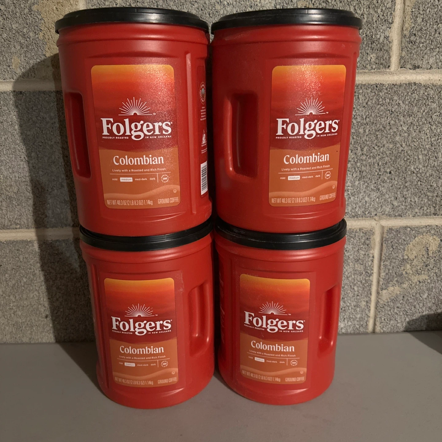 Folgers Colombian Ground Coffee - 4 x 40.3 oz Tubs empty