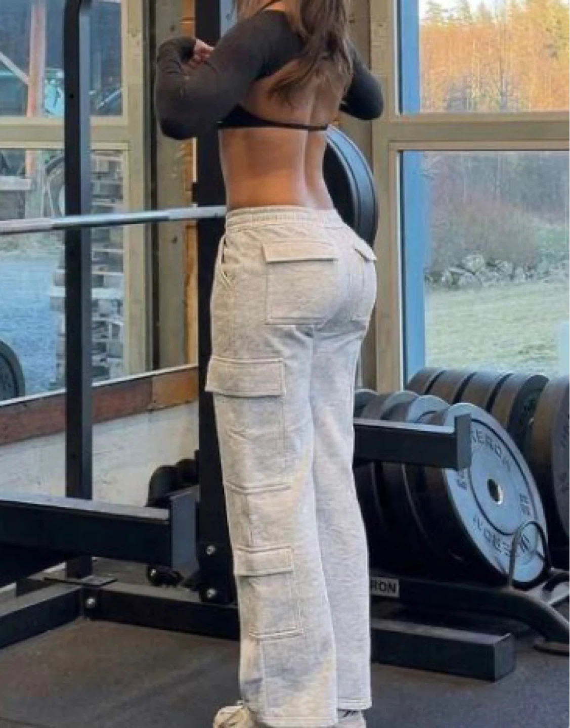 Grey Velour Cargo Sweat Pants