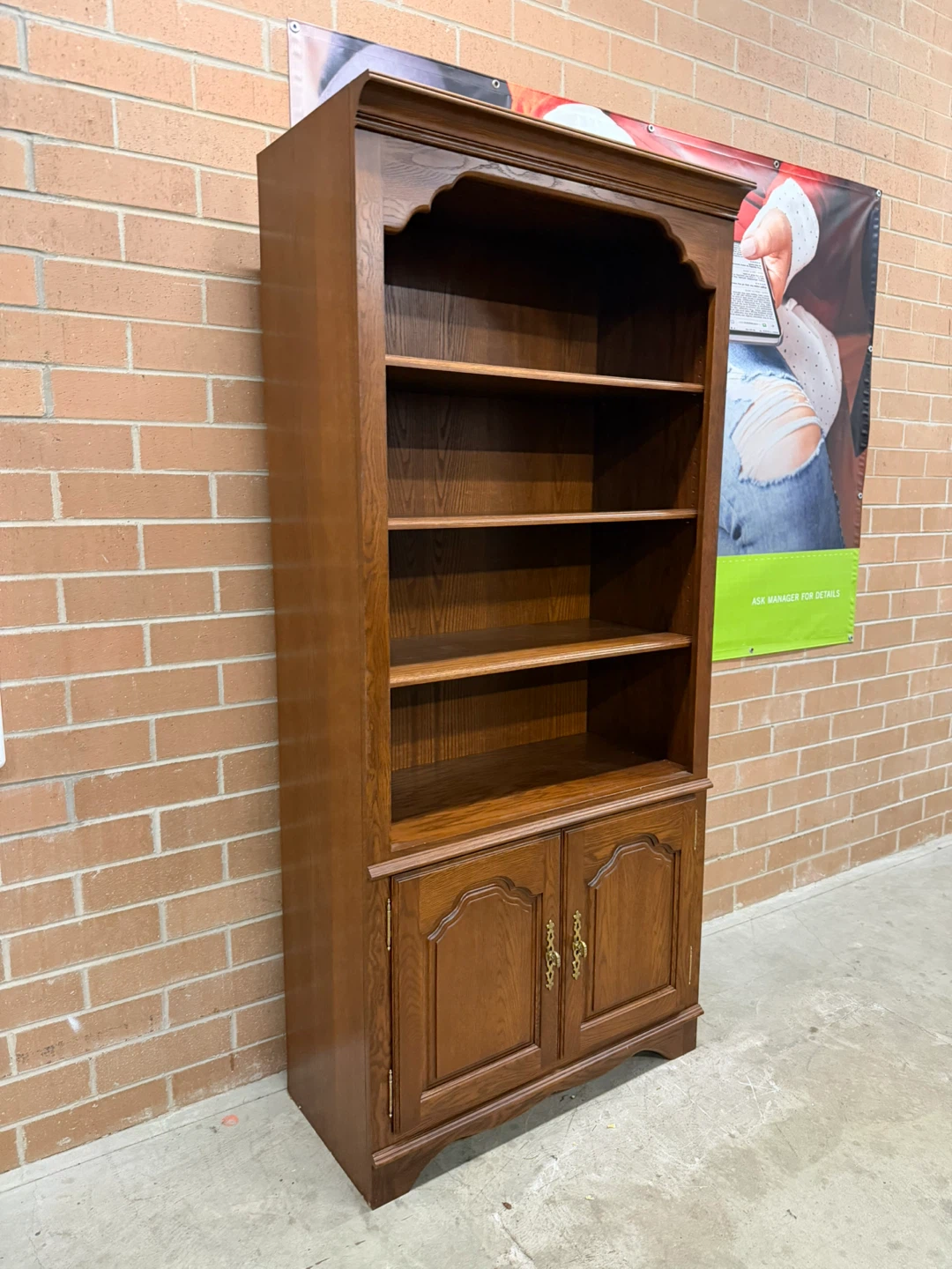 Solid Wood Bookcase with Cabinet - photo 3