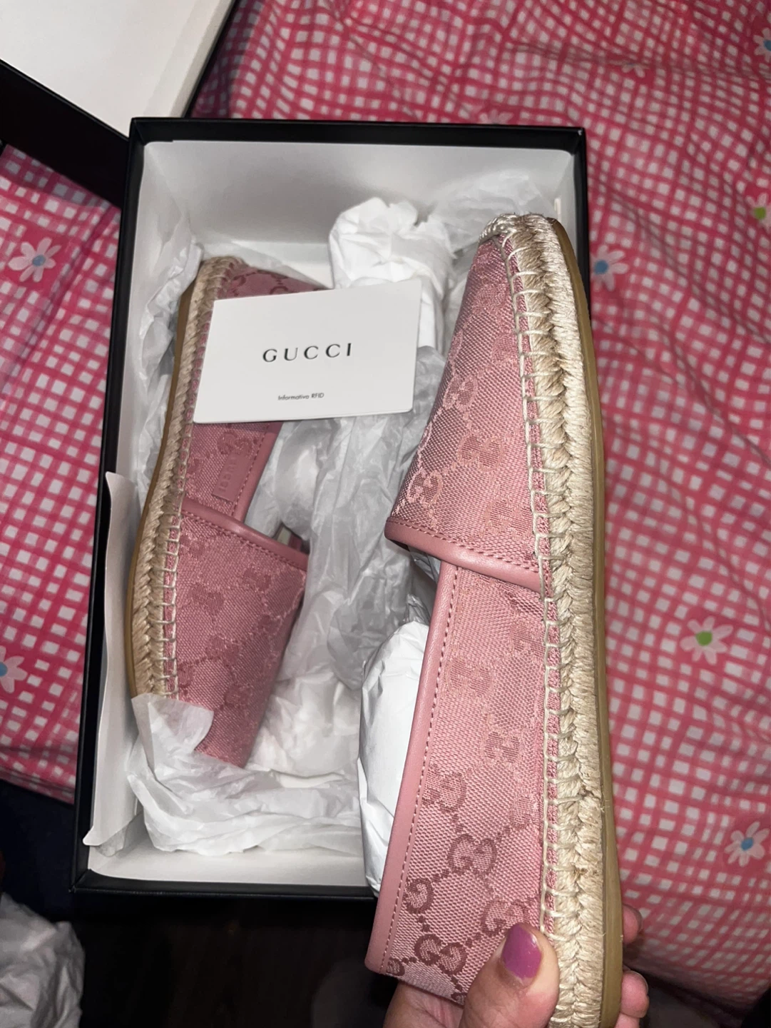 Gucci Pink GG Canvas Espadrille Flats - photo 2