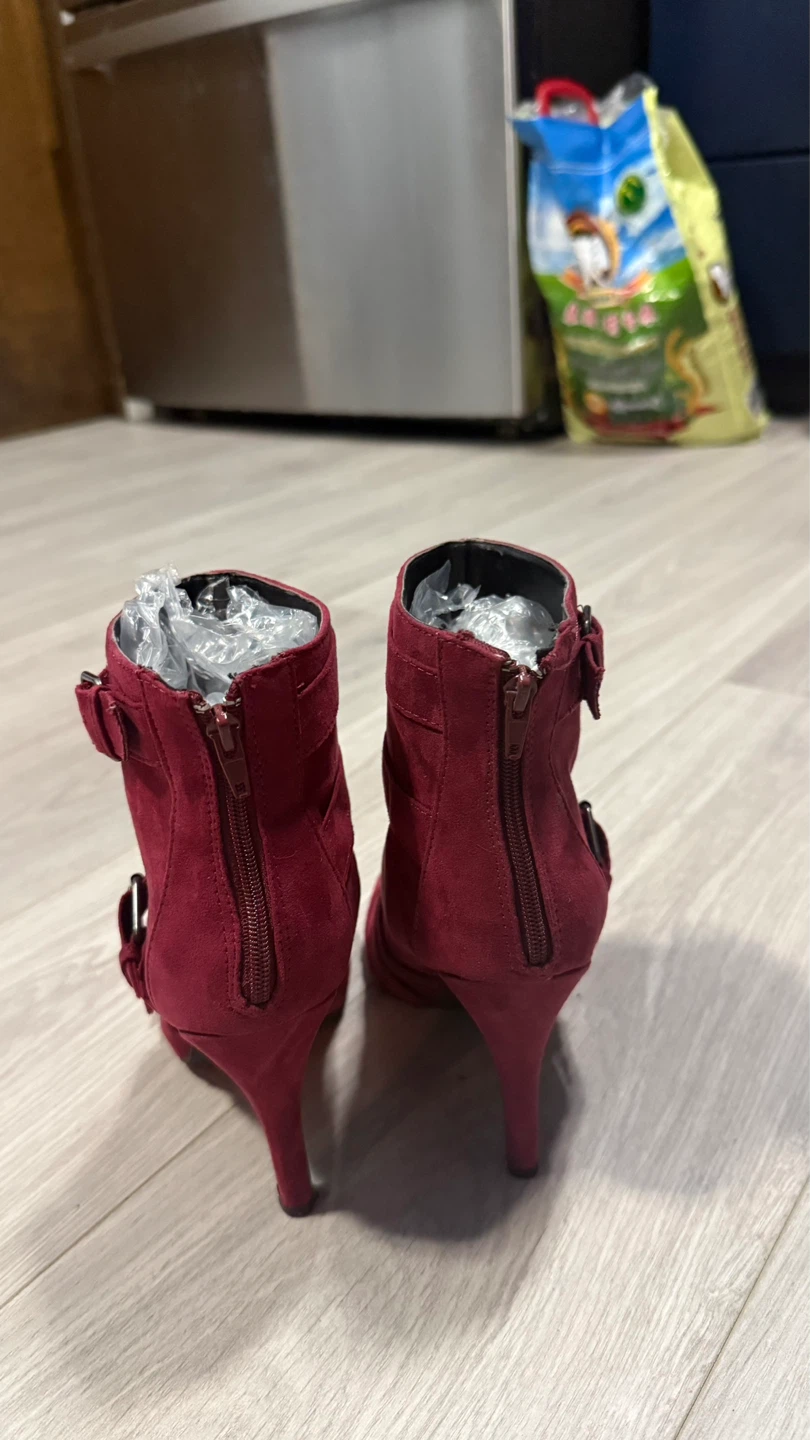 Red Suede Buckle Ankle Boots size 7.5 check more photos - photo 4