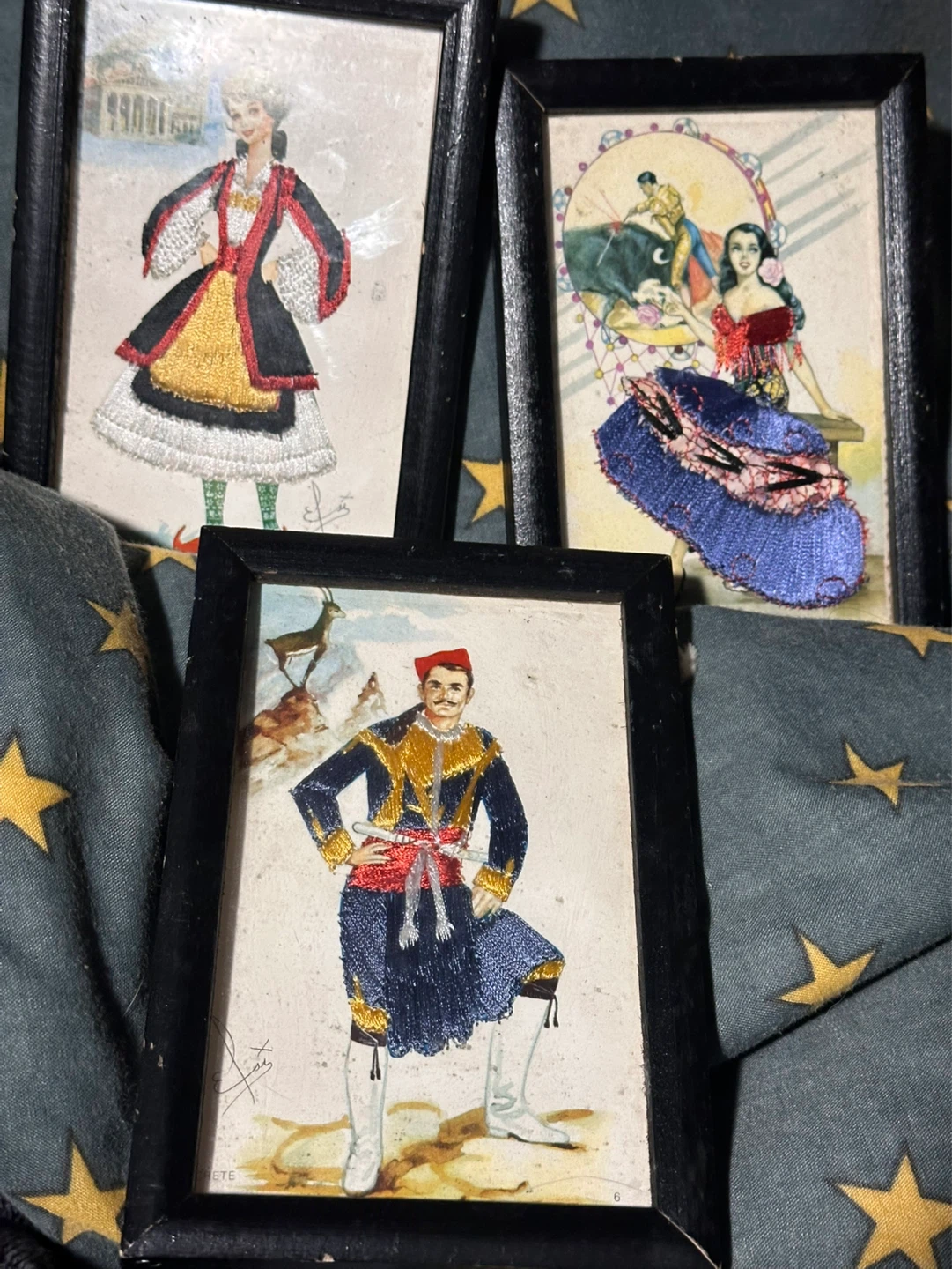 Set of 3 Vintage Spanish Silk Handmade Postcards