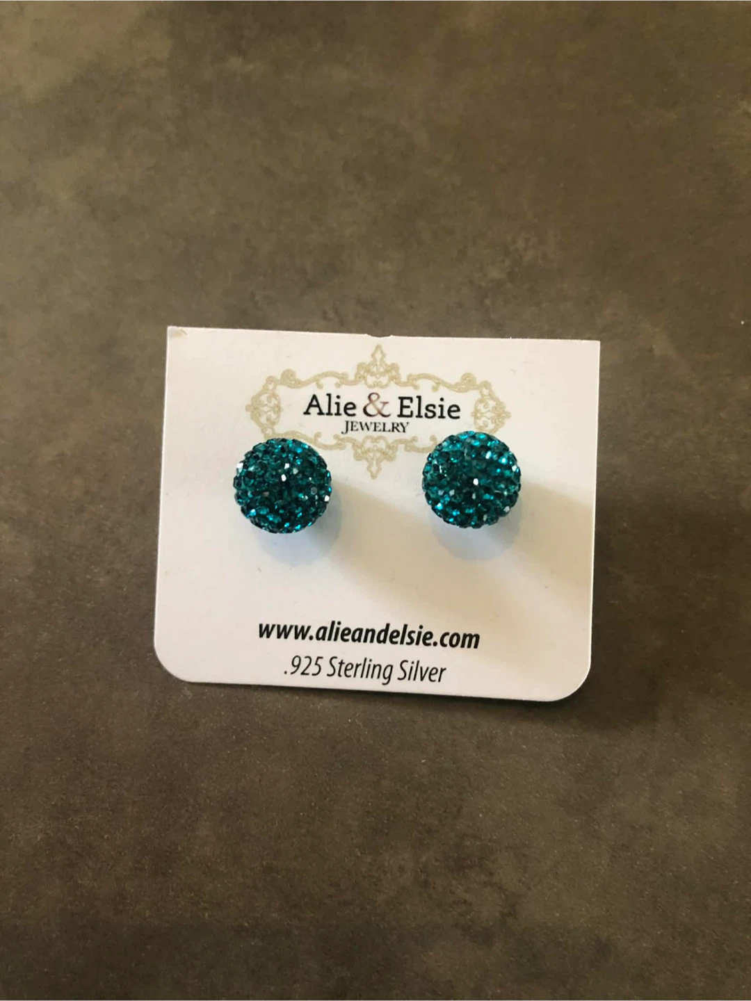 Alie & Elsie Teal Crystal Stud Earrings .925 Sterling Silver