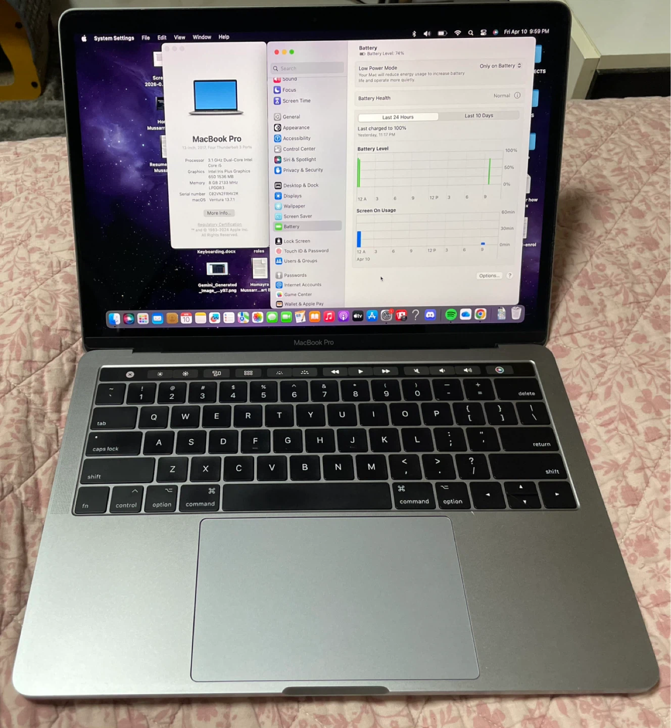 13” MacBook Pro 2017 - intel i5, 500 GB storage, with Touch Bar