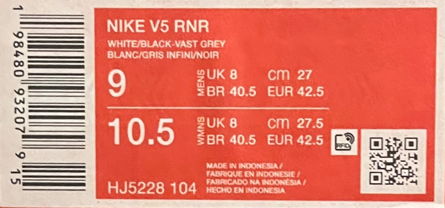 Nike V5 RNR Running Shoes White/Black/Vast Grey - photo 5