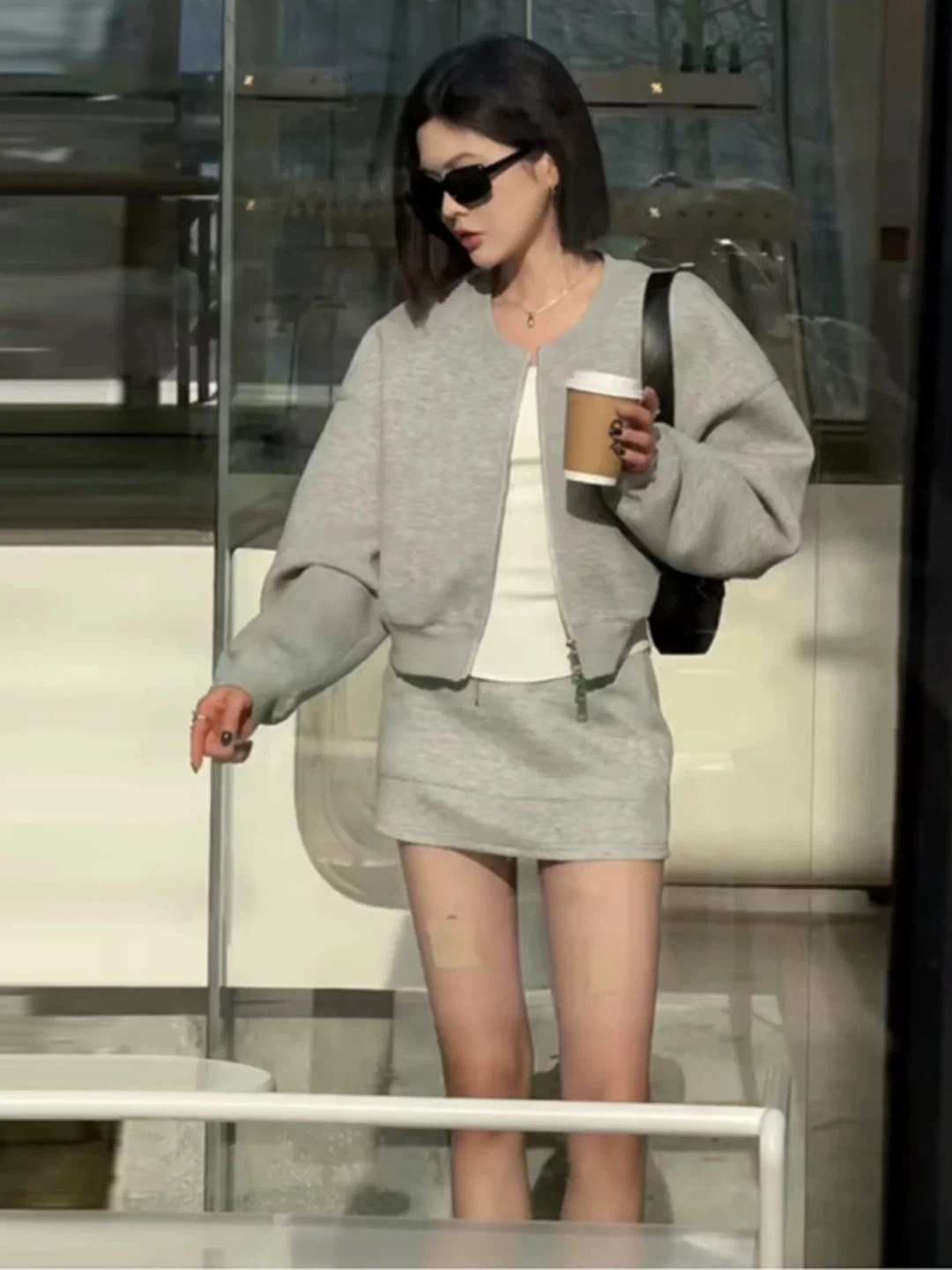 Grey Sweat Set - Bomber Jacket and Skirt - photo 2