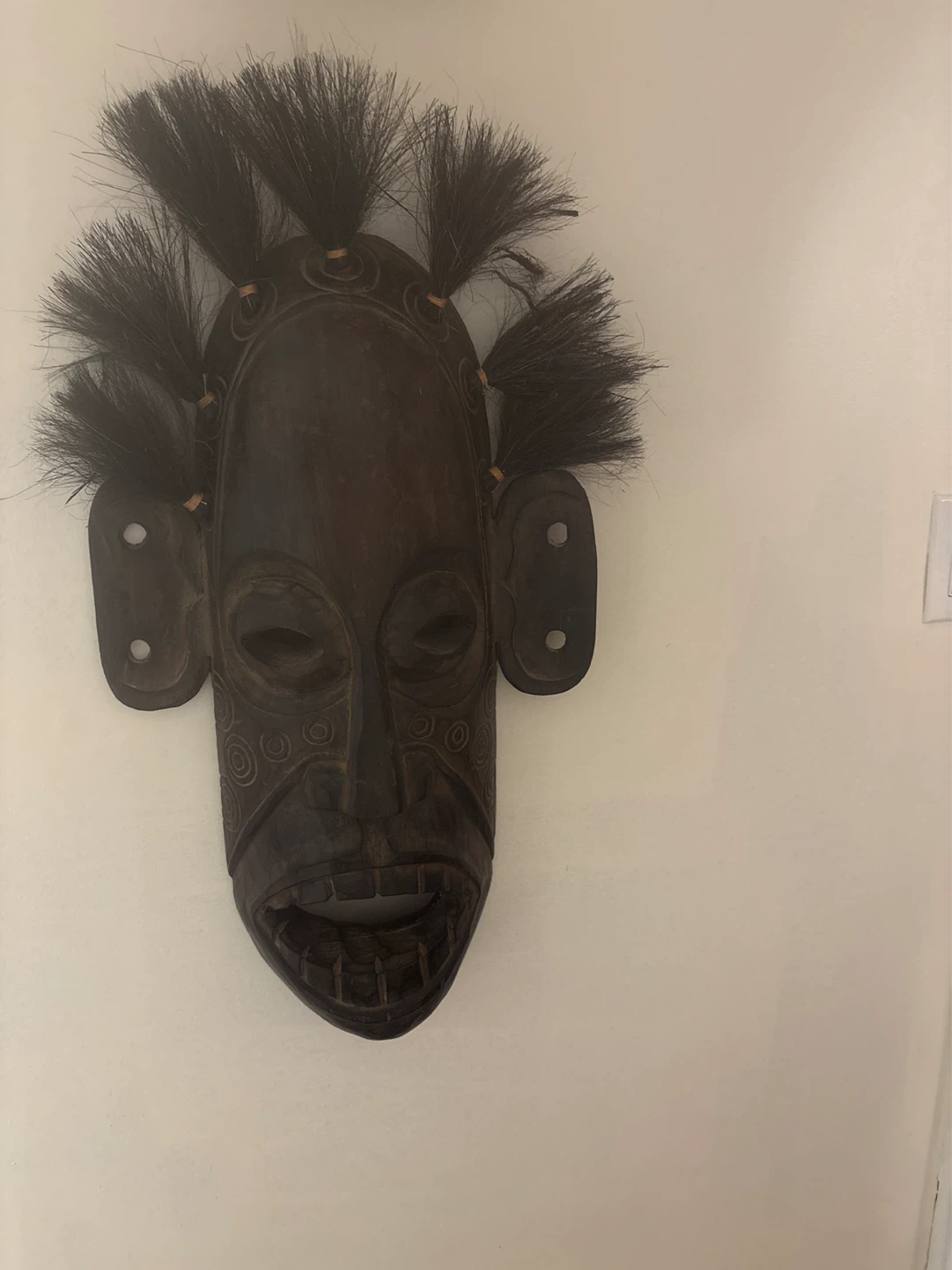 Hand-Carved  Liberian mask w/Hair Accents - photo 2