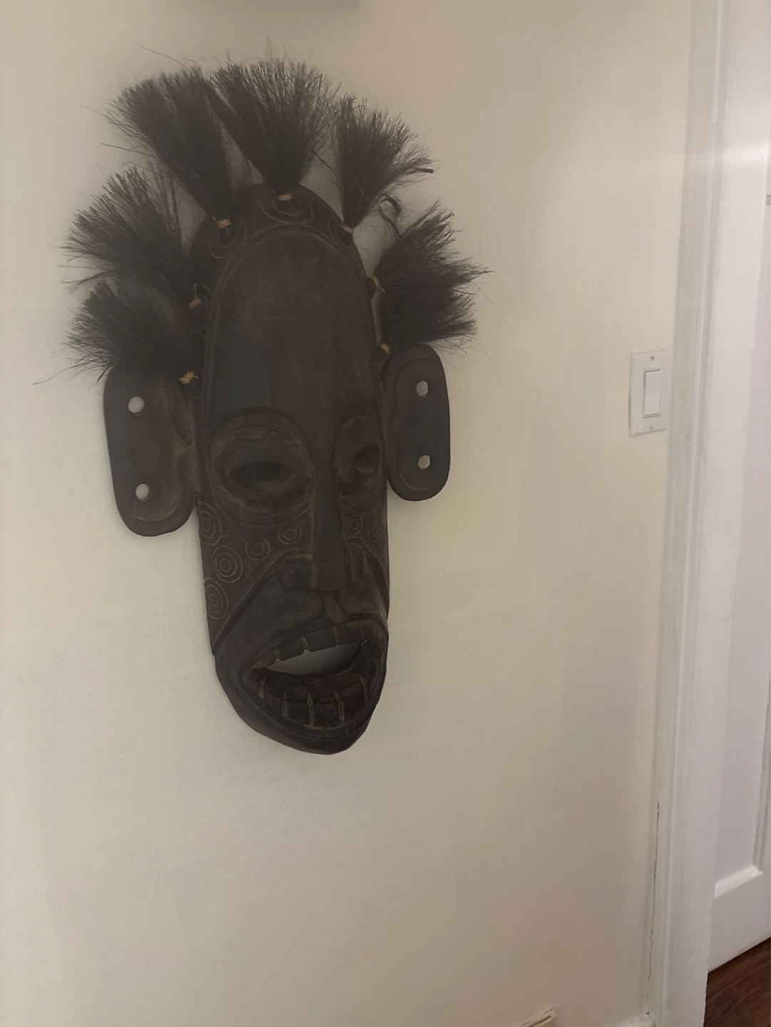 Hand-Carved  Liberian mask w/Hair Accents