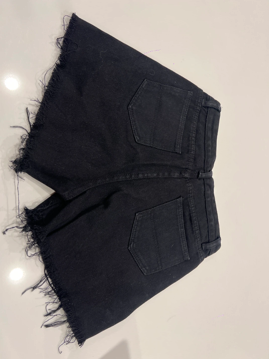Black Distressed Denim Shorts with Ring Detail - photo 4