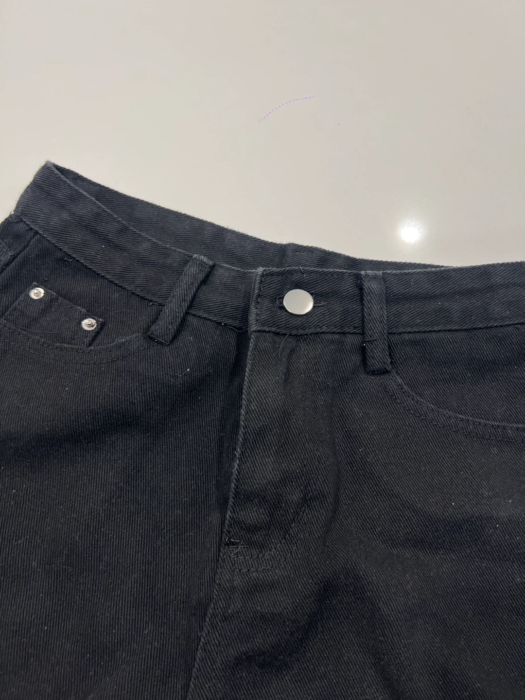 Black Distressed Denim Shorts with Ring Detail - photo 3