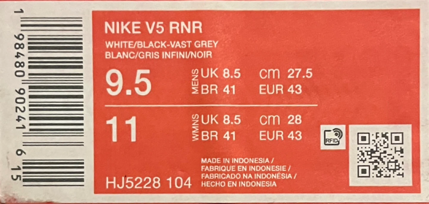 Nike V5 RNR Running Shoes White/Black/Vast Grey - photo 5
