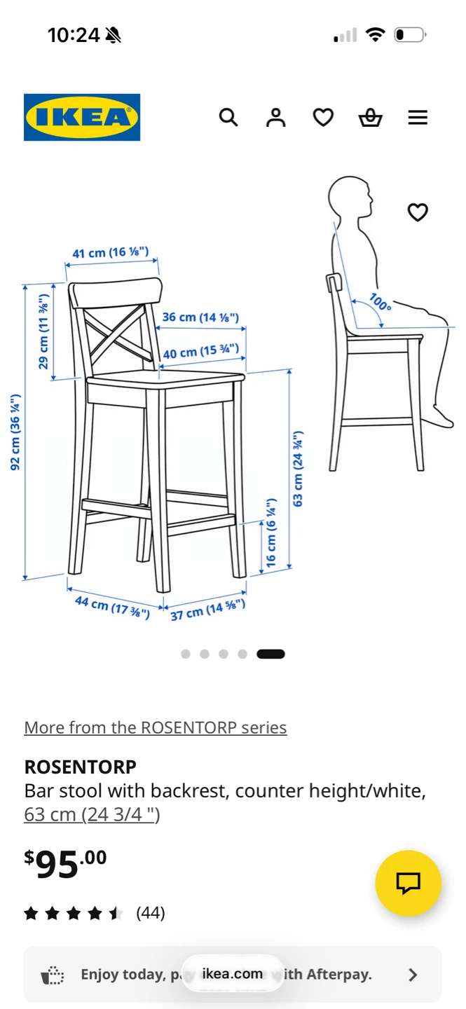 2x IKEA Rosentorp Bar Stool with Backrest - White - photo 3