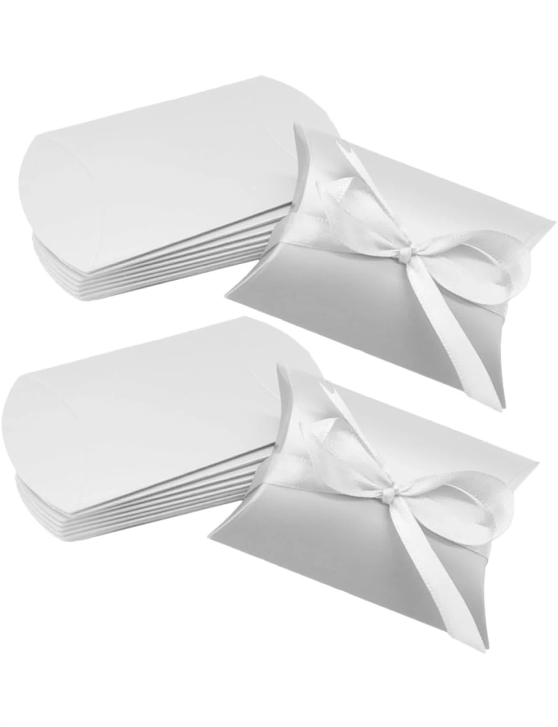 White Pillow Gift Boxes with Ribbon 74 pcs