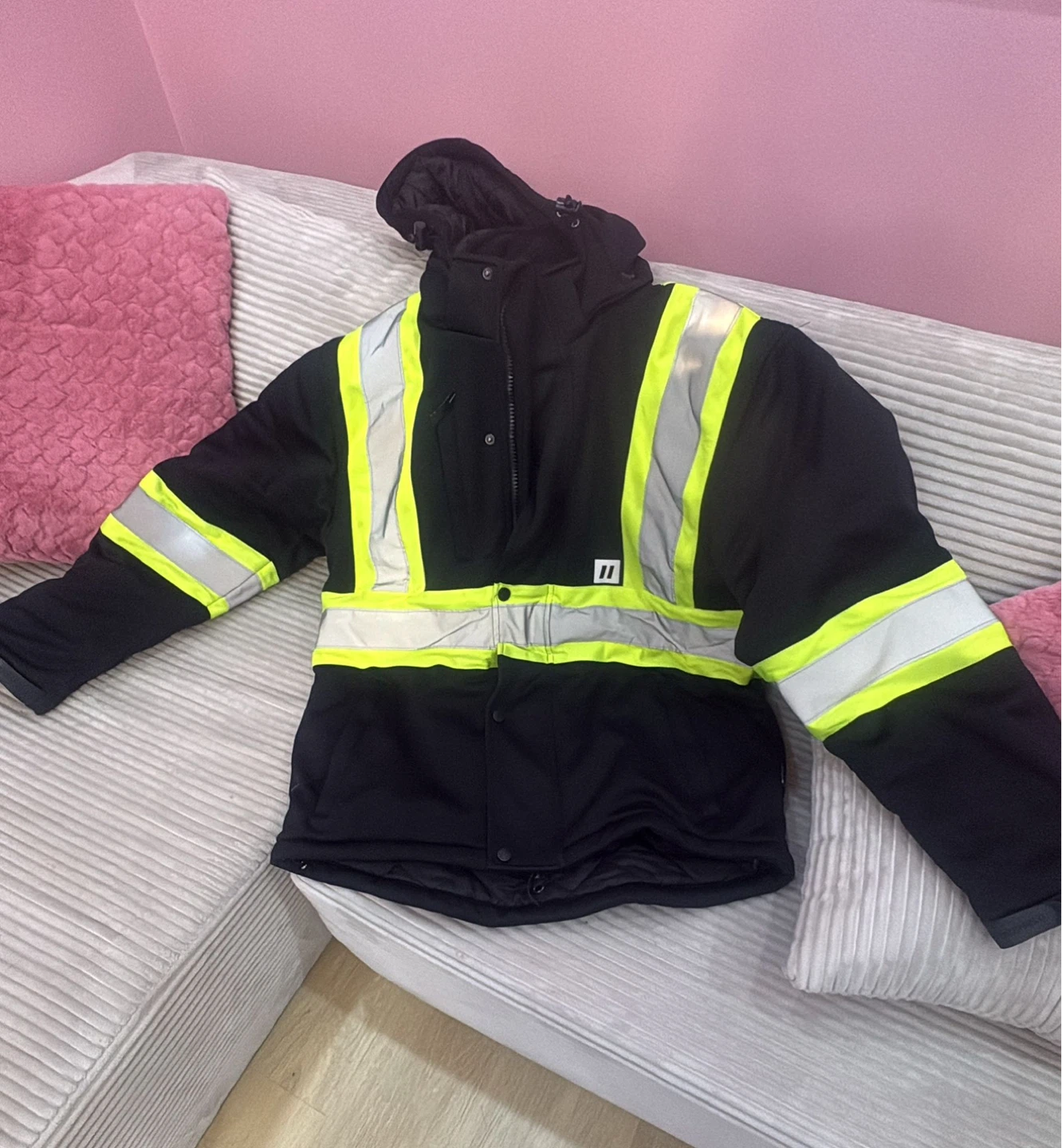Black Work Jacket with Reflective Stripes