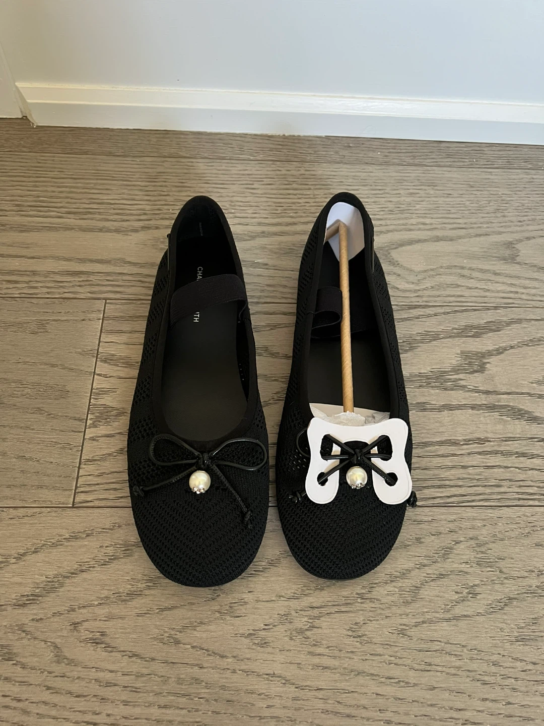 Charles & Keith Black Knit Ballet Flats with Bow Detail - photo 2