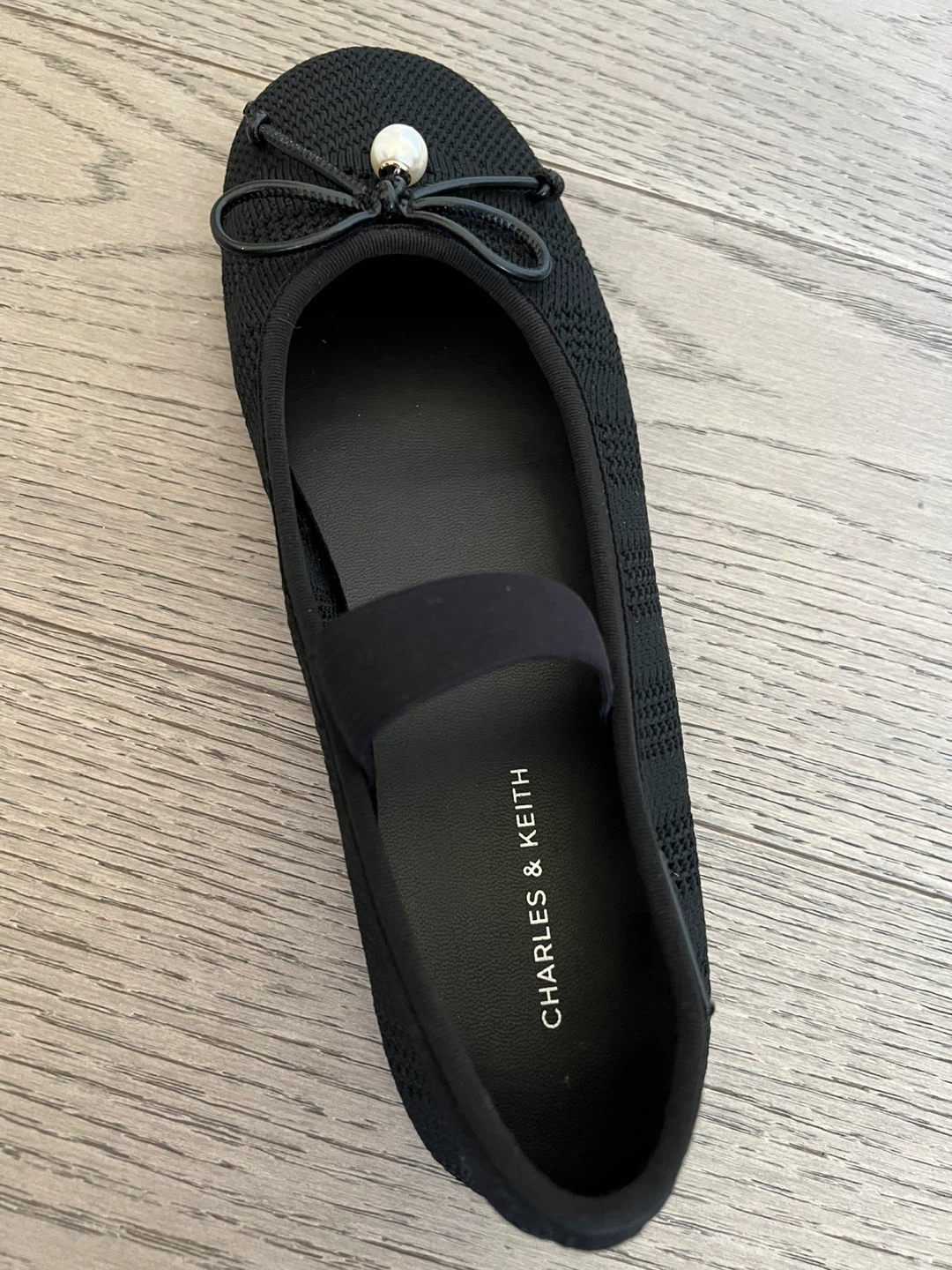 Charles & Keith Black Knit Ballet Flats with Bow Detail - photo 5