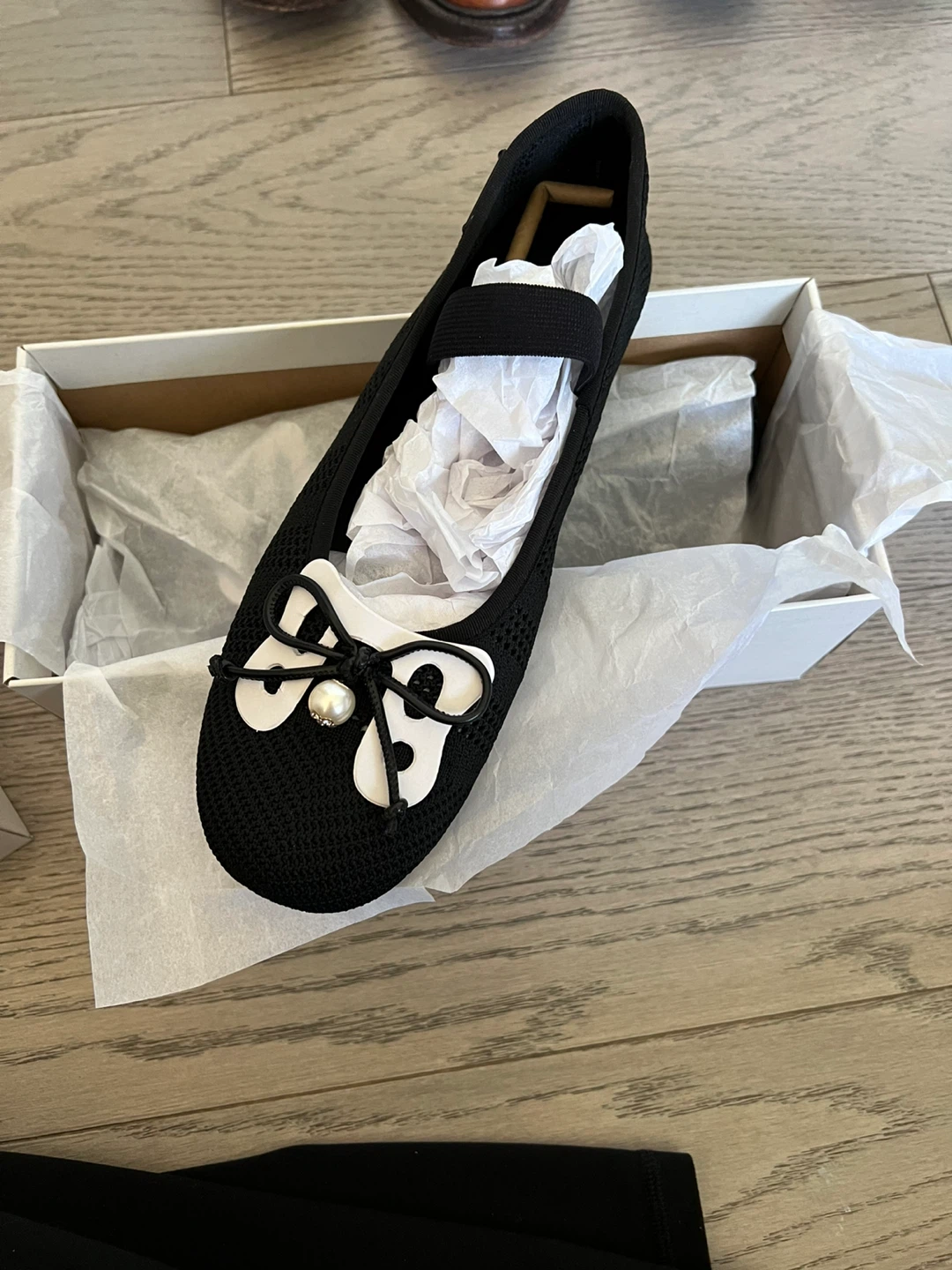 Charles & Keith Black Knit Ballet Flats with Bow Detail - photo 3