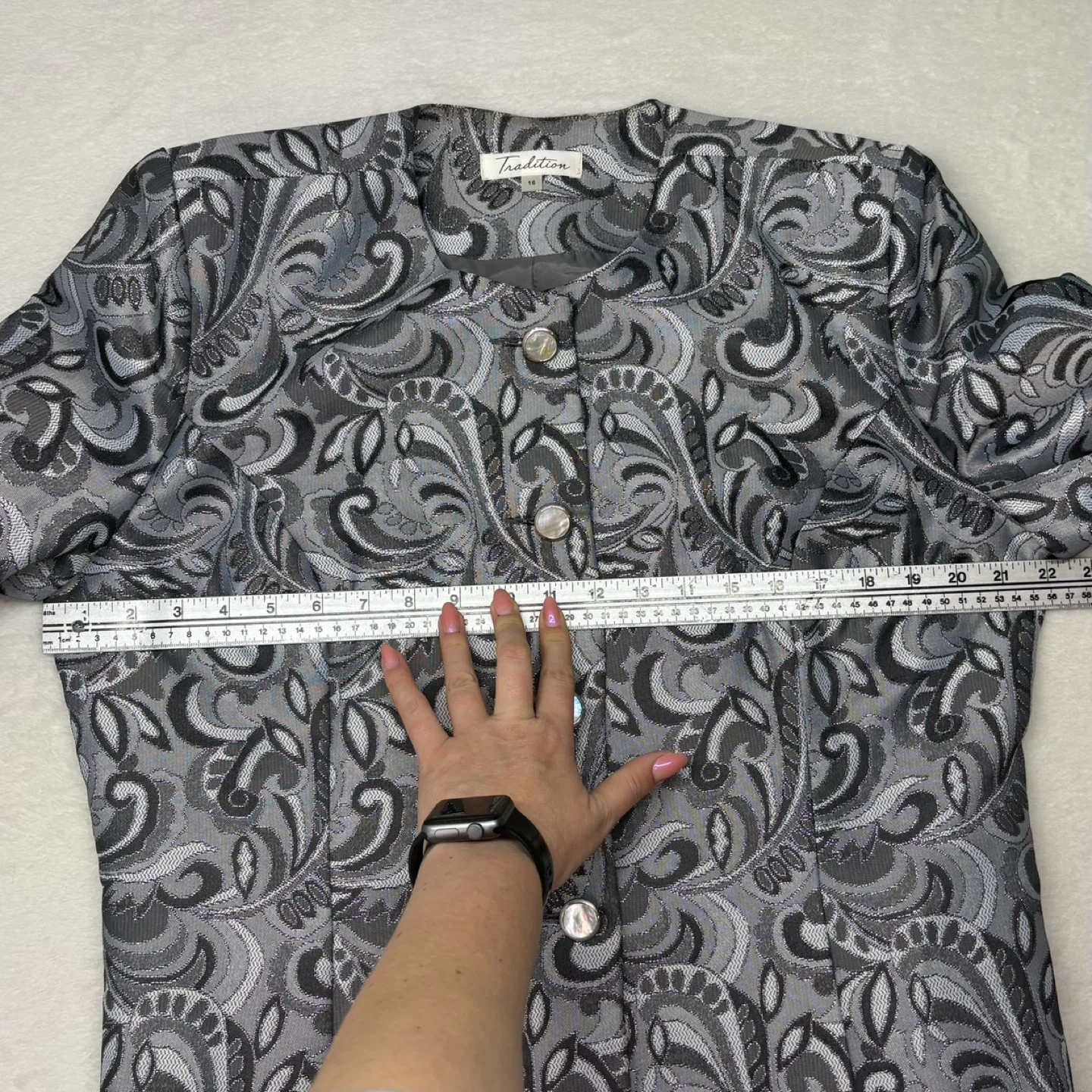 Tradition Metallic Paisley Collarless Blazer Silver Size 16 - photo 5