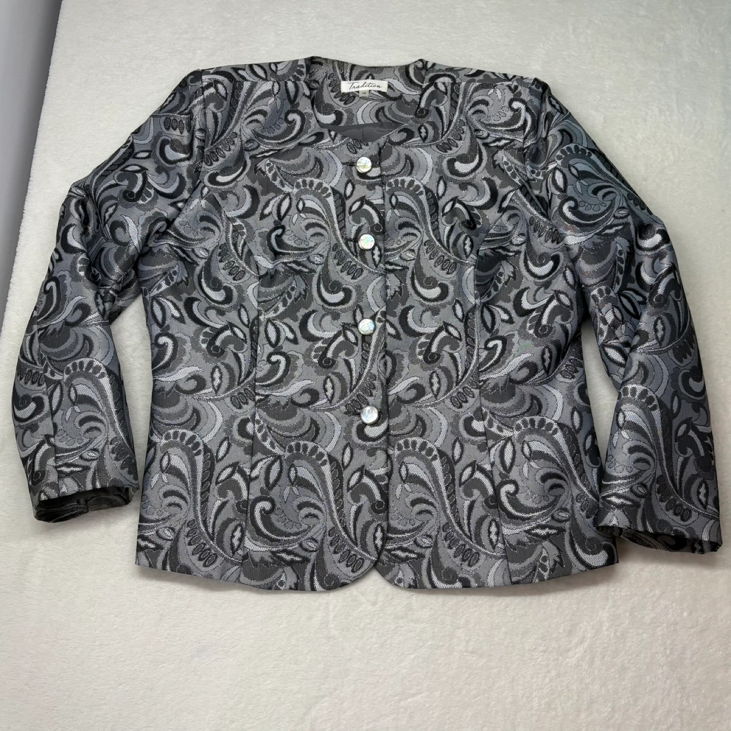 Tradition Metallic Paisley Collarless Blazer Silver Size 16 - photo 2