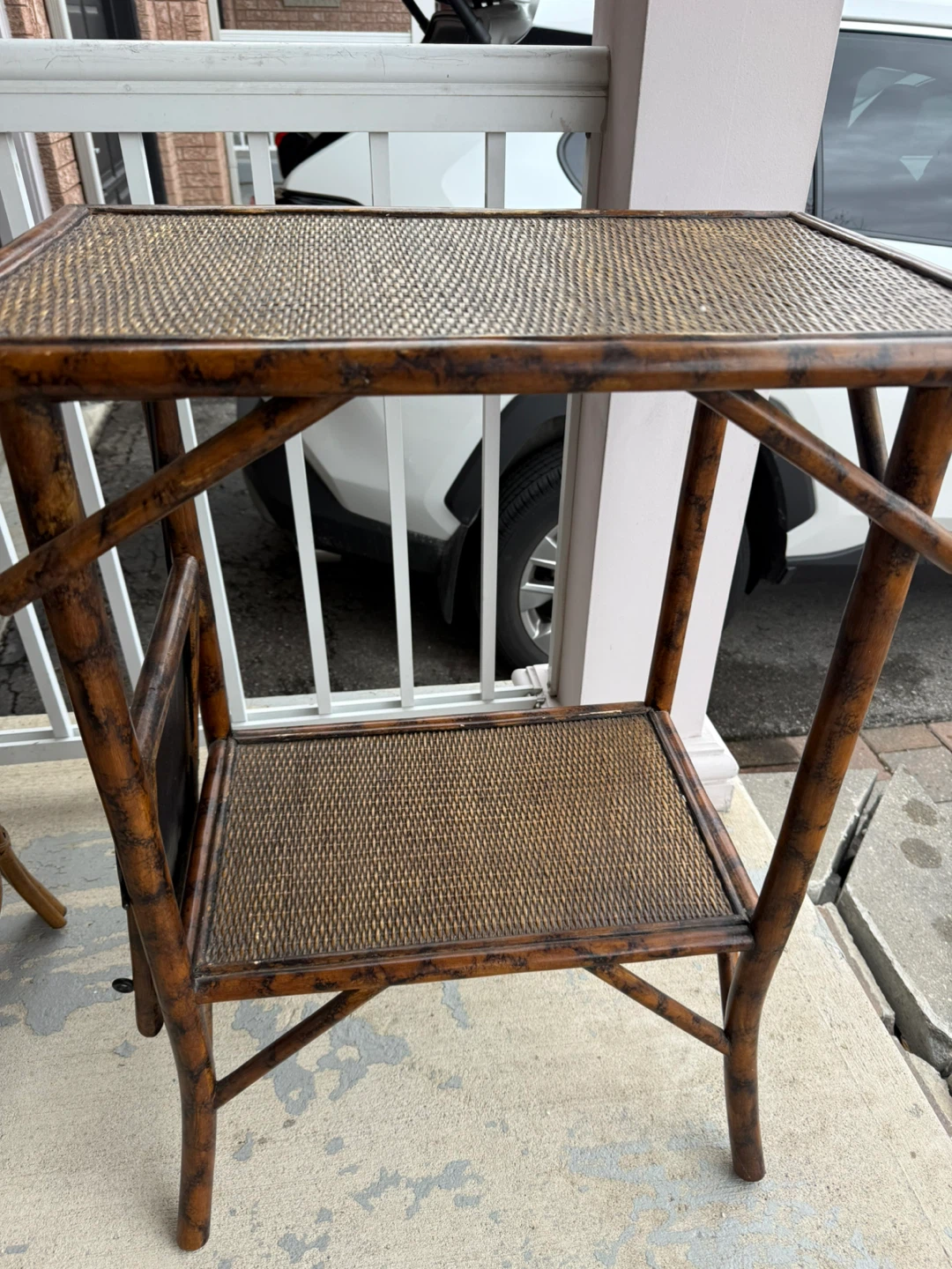 Vintage Rattan Side Table with Shelf - photo 2
