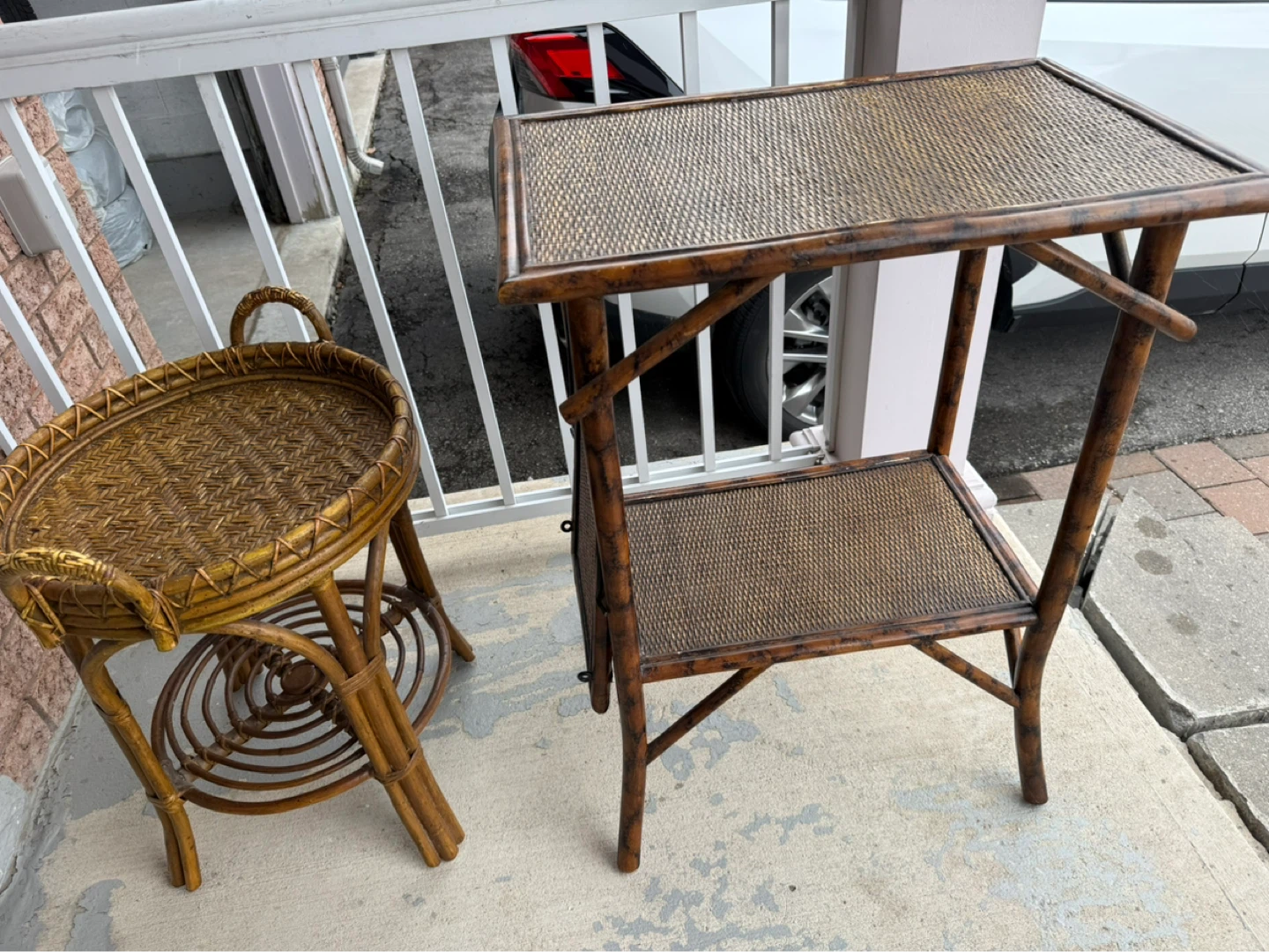Vintage Rattan Side Table with Shelf
