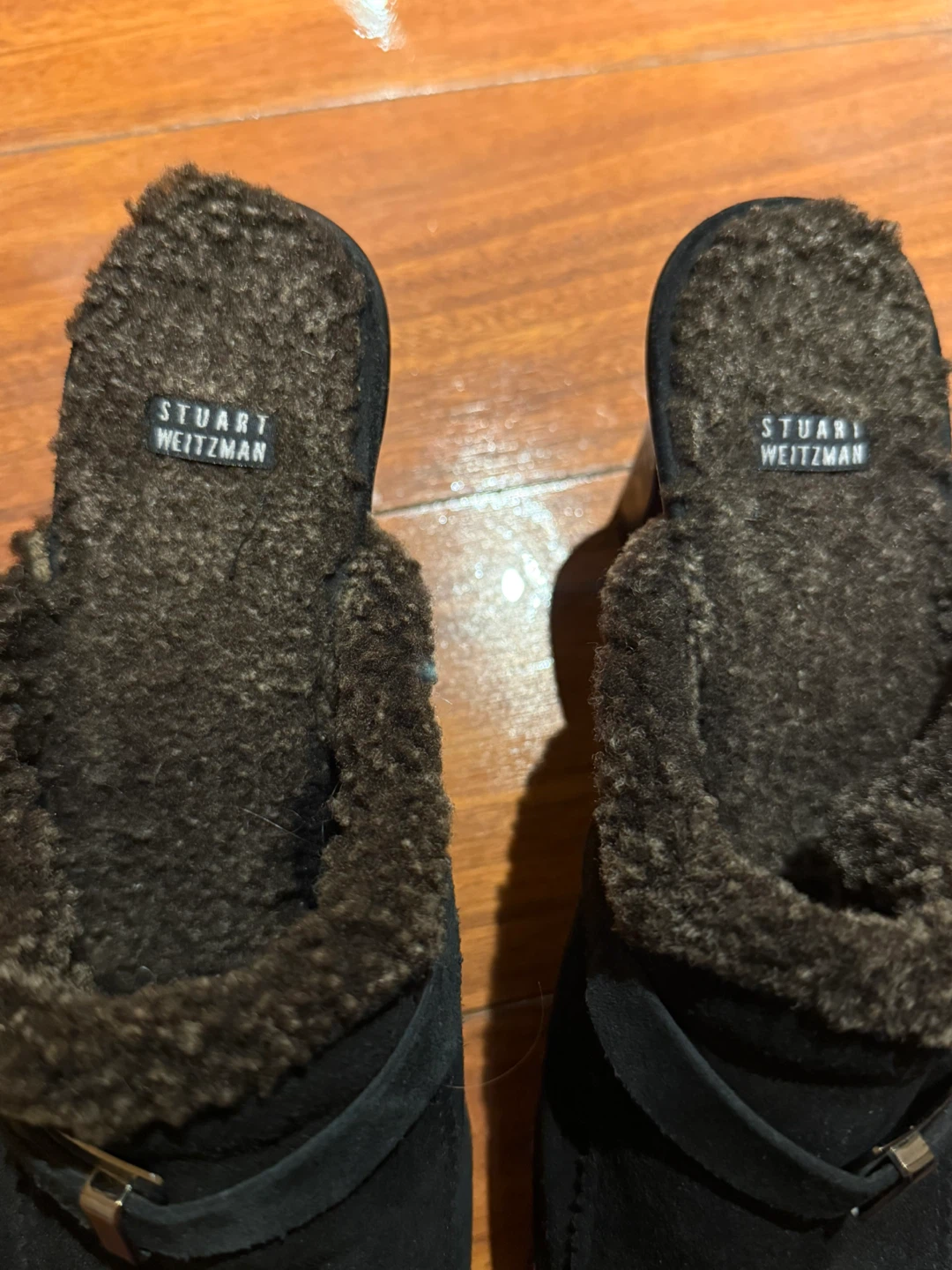 Stuart Weitzman Black Suede Fur Lined Clogs - photo 4