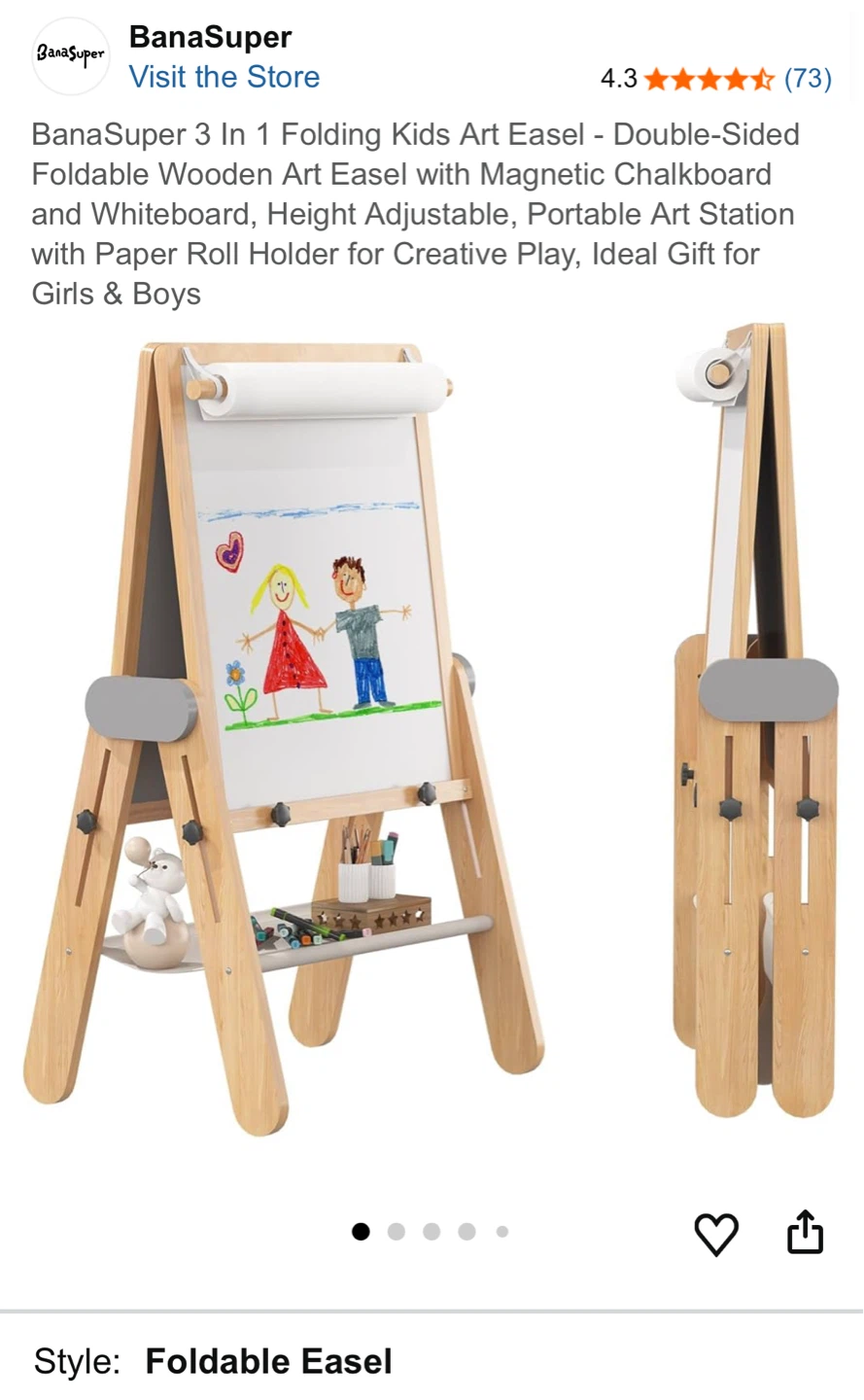 BanaSuper 3 In 1 Folding Kids Art Easel