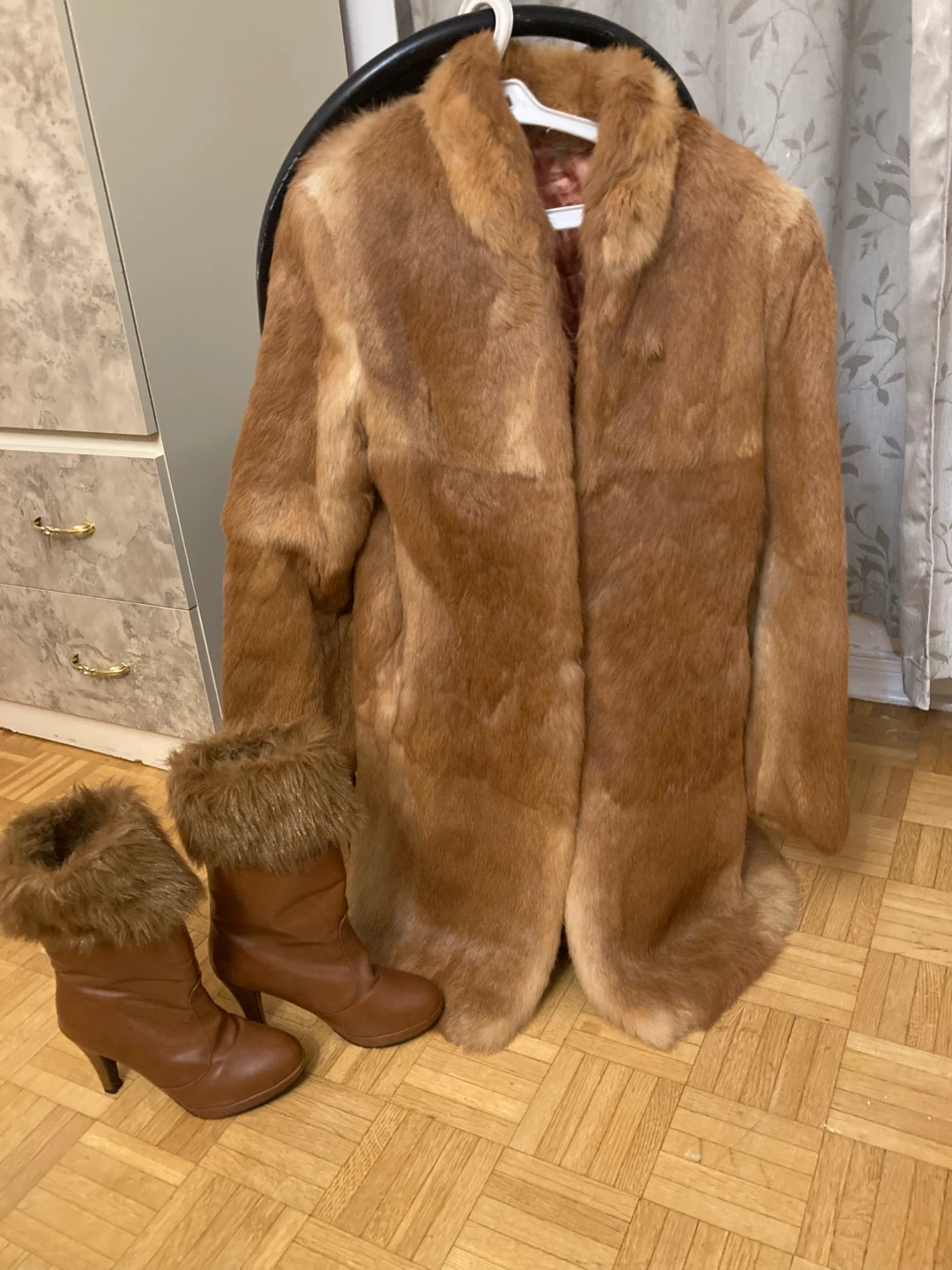 Women's Fur Coat and Booties Set