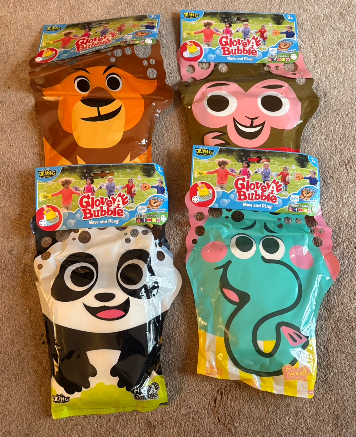 4- animal themed glove bubbles. All new.
