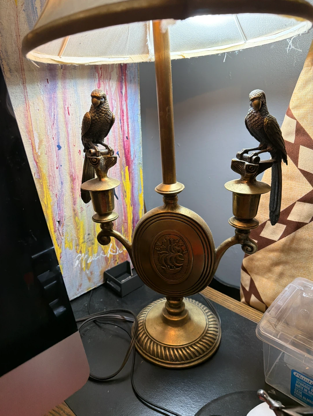 Vintage brass Boho inspired parrot lamp - photo 4