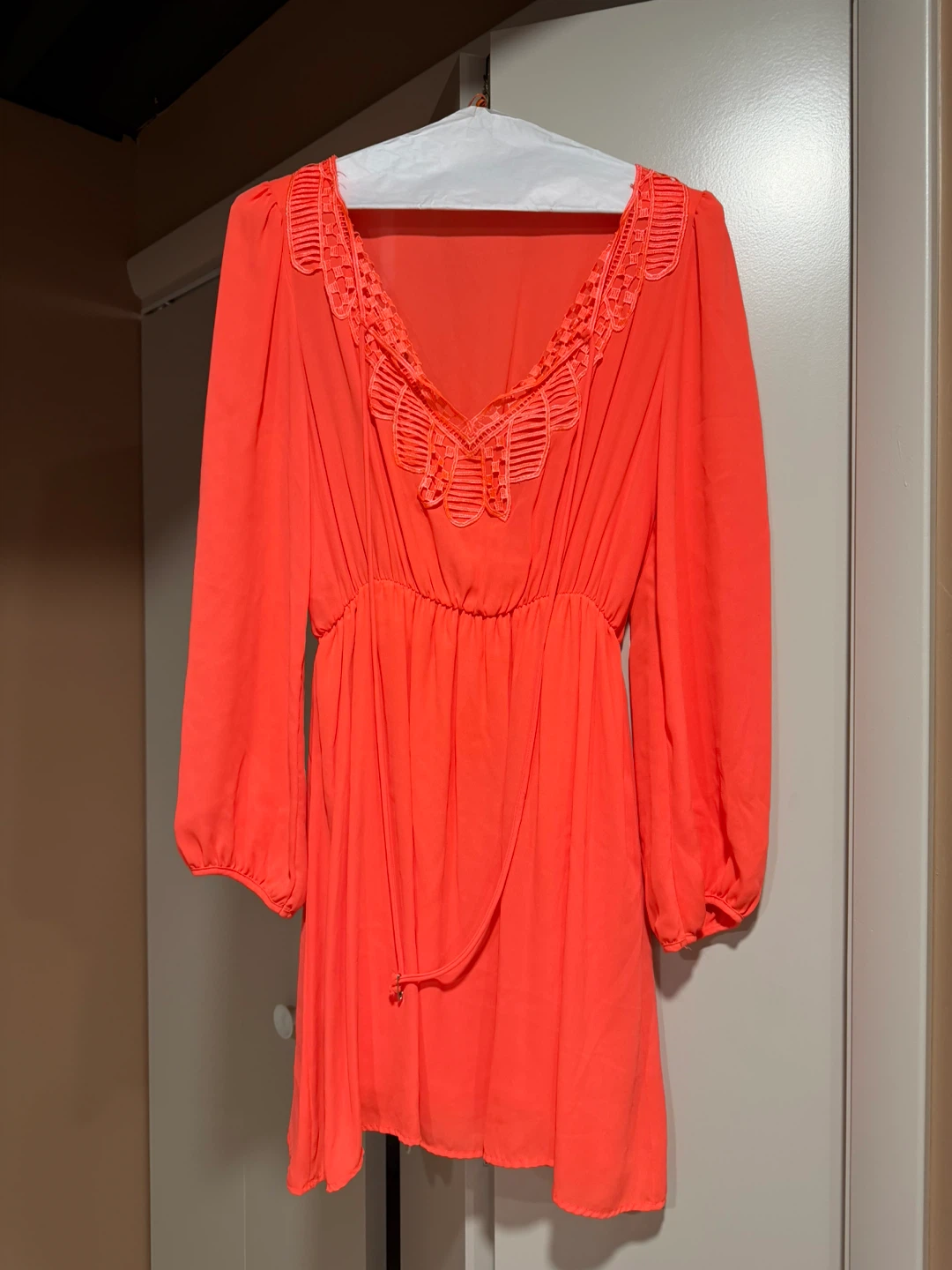 Orange V-Neck Embroidered Dress - photo 4