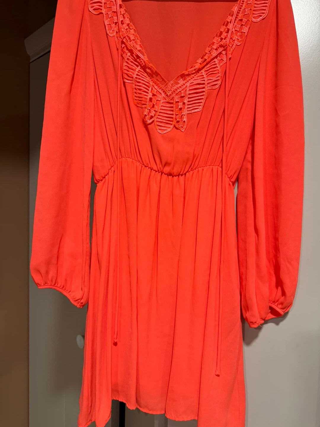 Orange V-Neck Embroidered Dress - photo 3