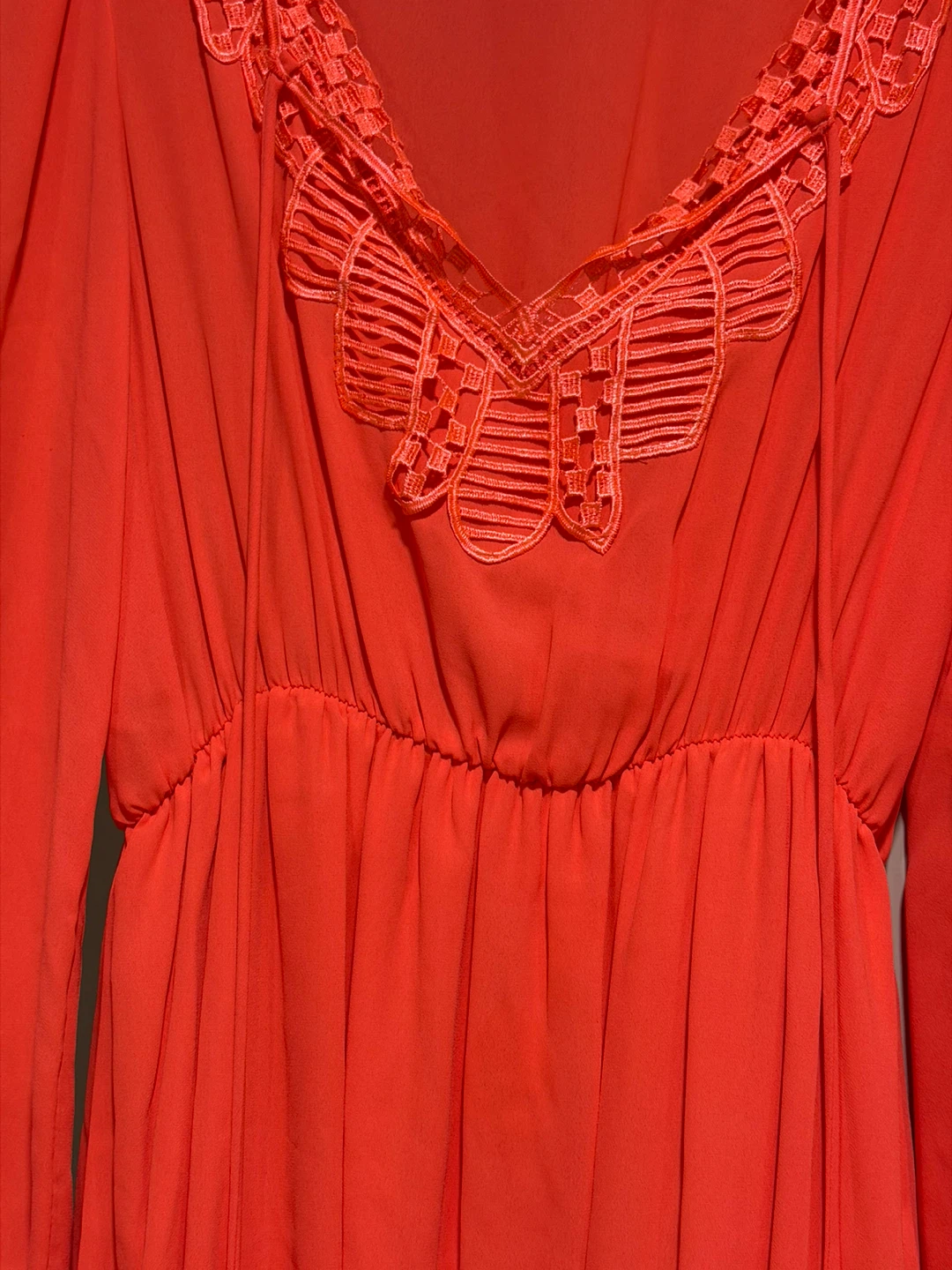 Orange V-Neck Embroidered Dress - photo 2