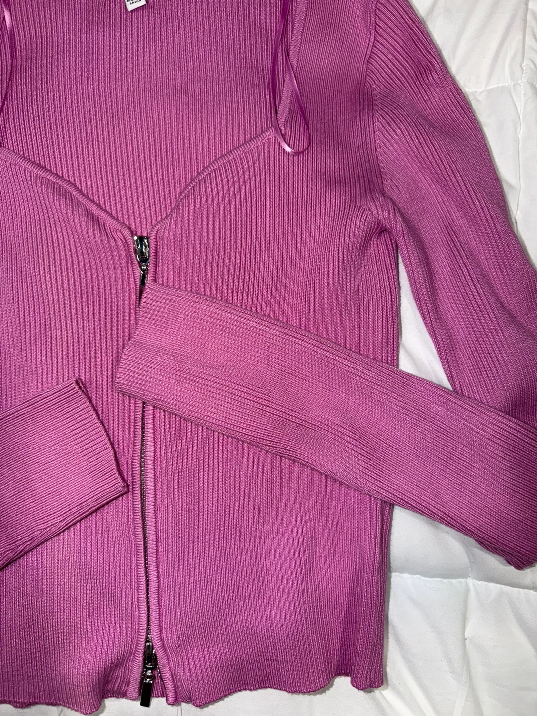 Pink Rose Zip-Up Ribbed Cardigan Size S - photo 3