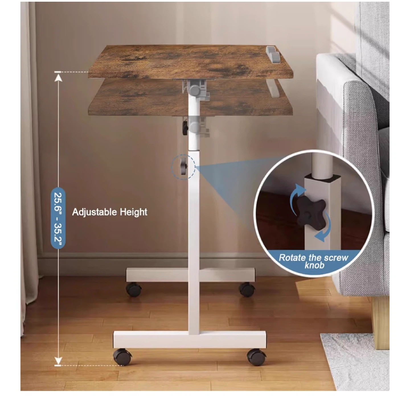 Adjustable Height Rolling Laptop Desk - Brown - photo 5