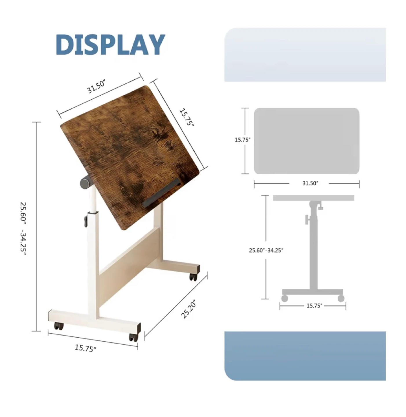 Adjustable Height Rolling Laptop Desk - Brown