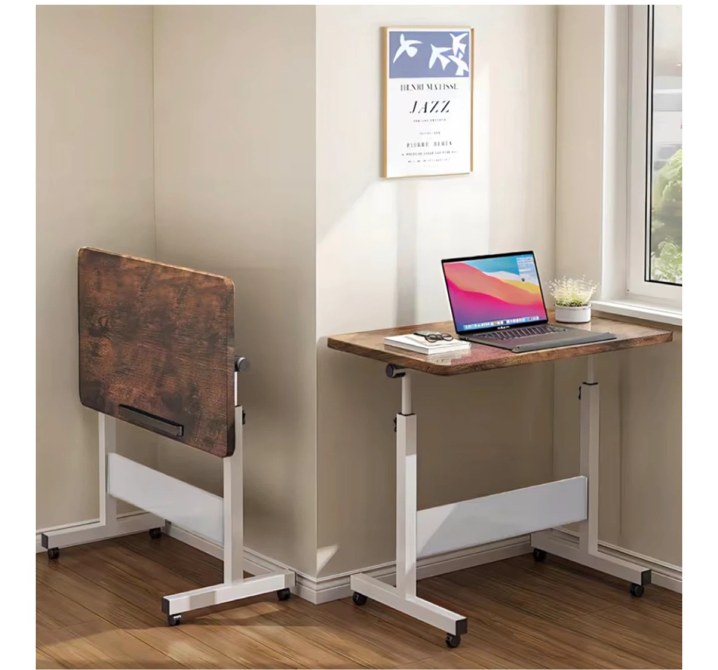 Adjustable Height Rolling Laptop Desk - Brown - photo 2