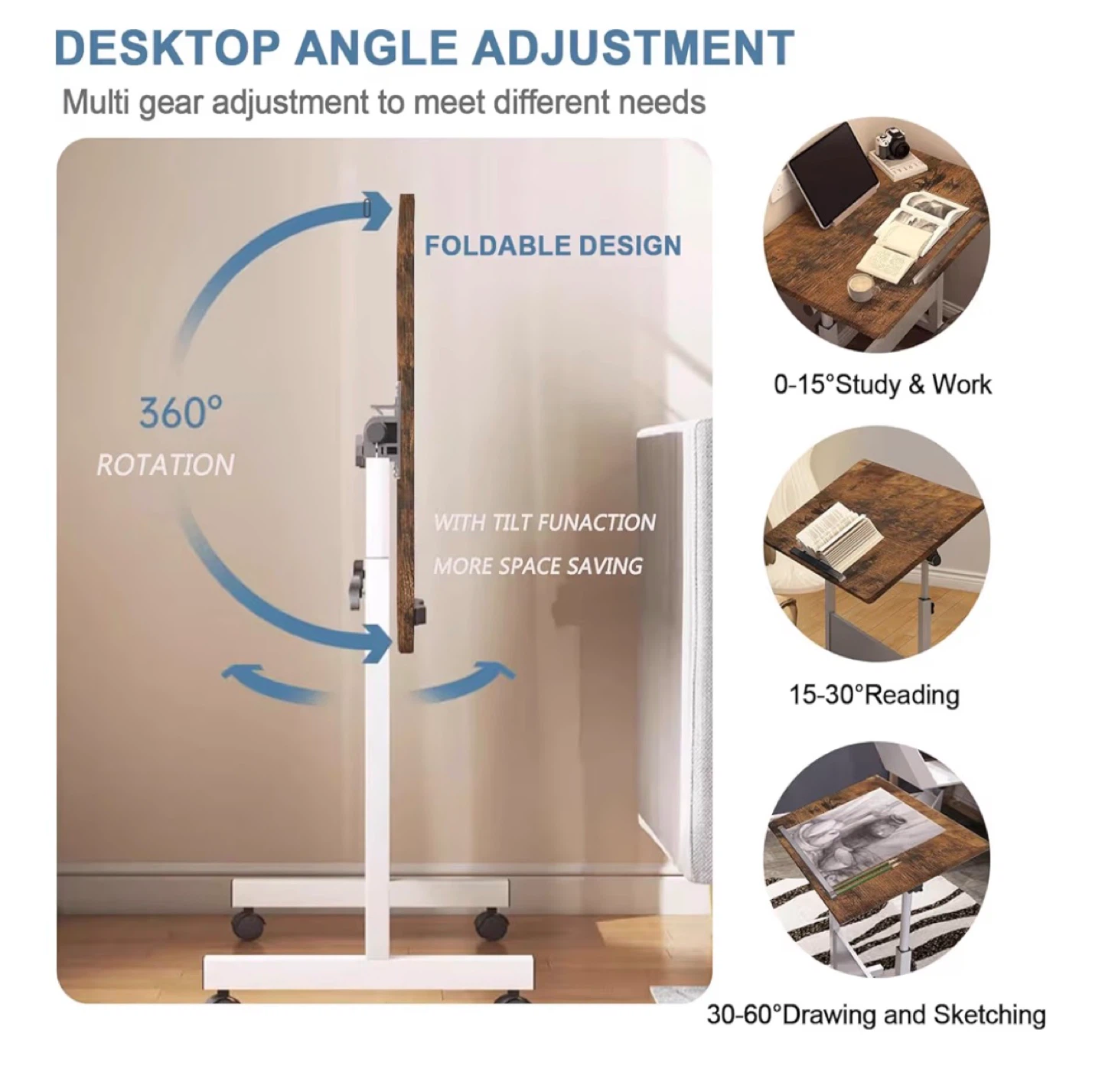 Adjustable Height Rolling Laptop Desk - Brown - photo 3
