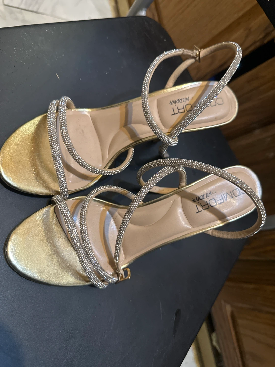 Comfort WildDiva Gold Embellished Flat Sandals