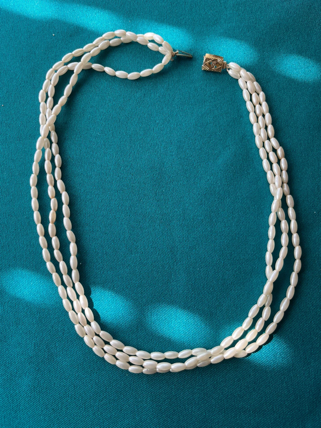 Triple Strand Oval Rice Pearl Necklace