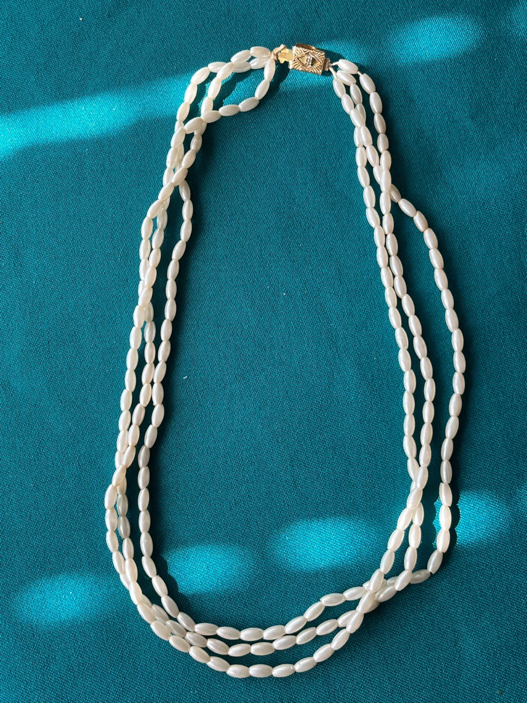 Triple Strand Oval Rice Pearl Necklace - photo 5